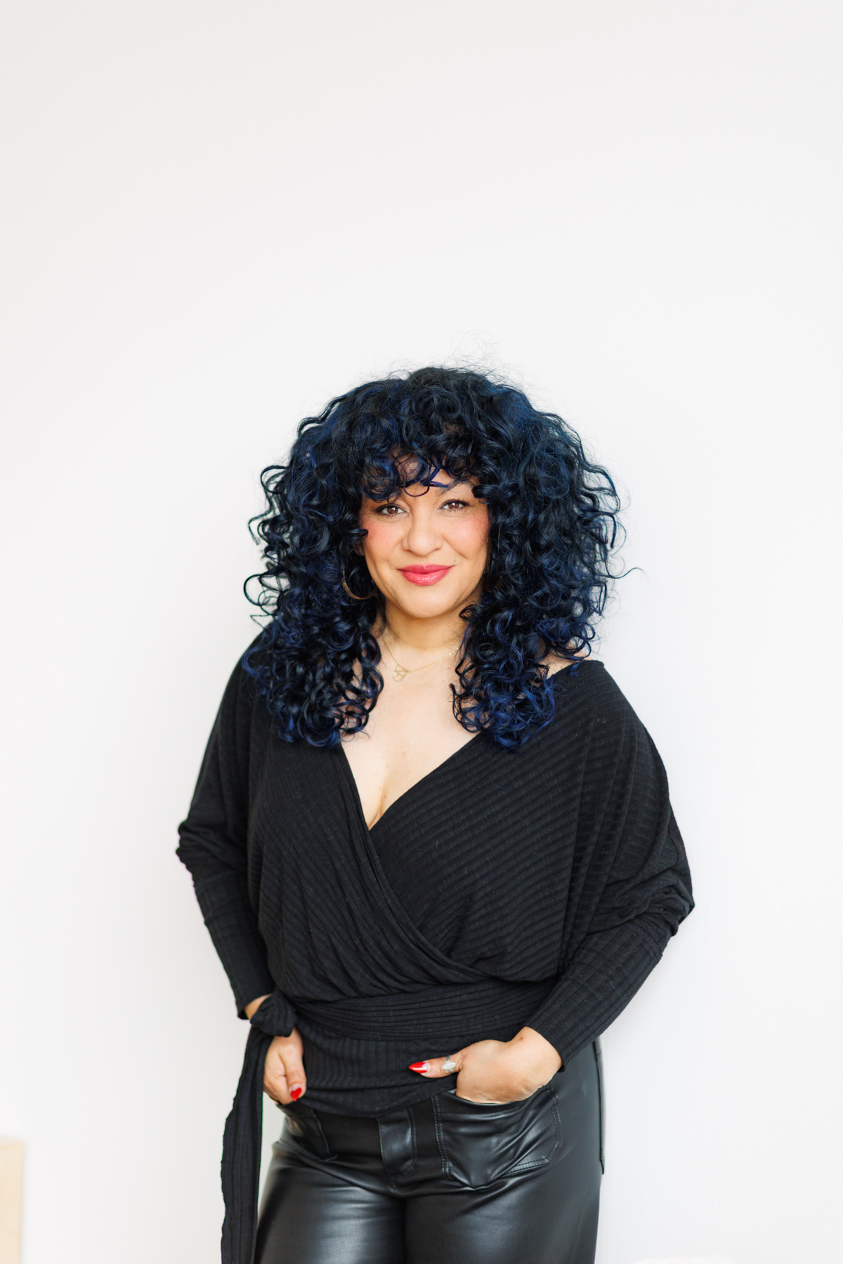 woman with red lips smiling 