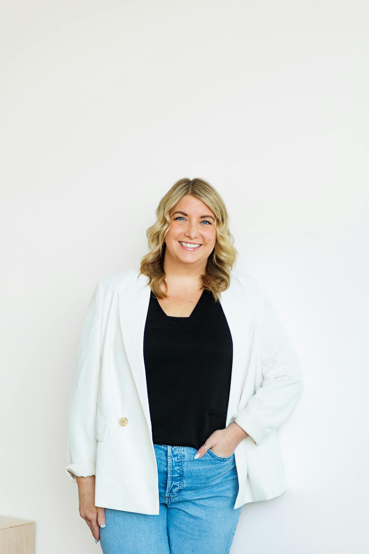 smiling woman at abide studio for photoshoot