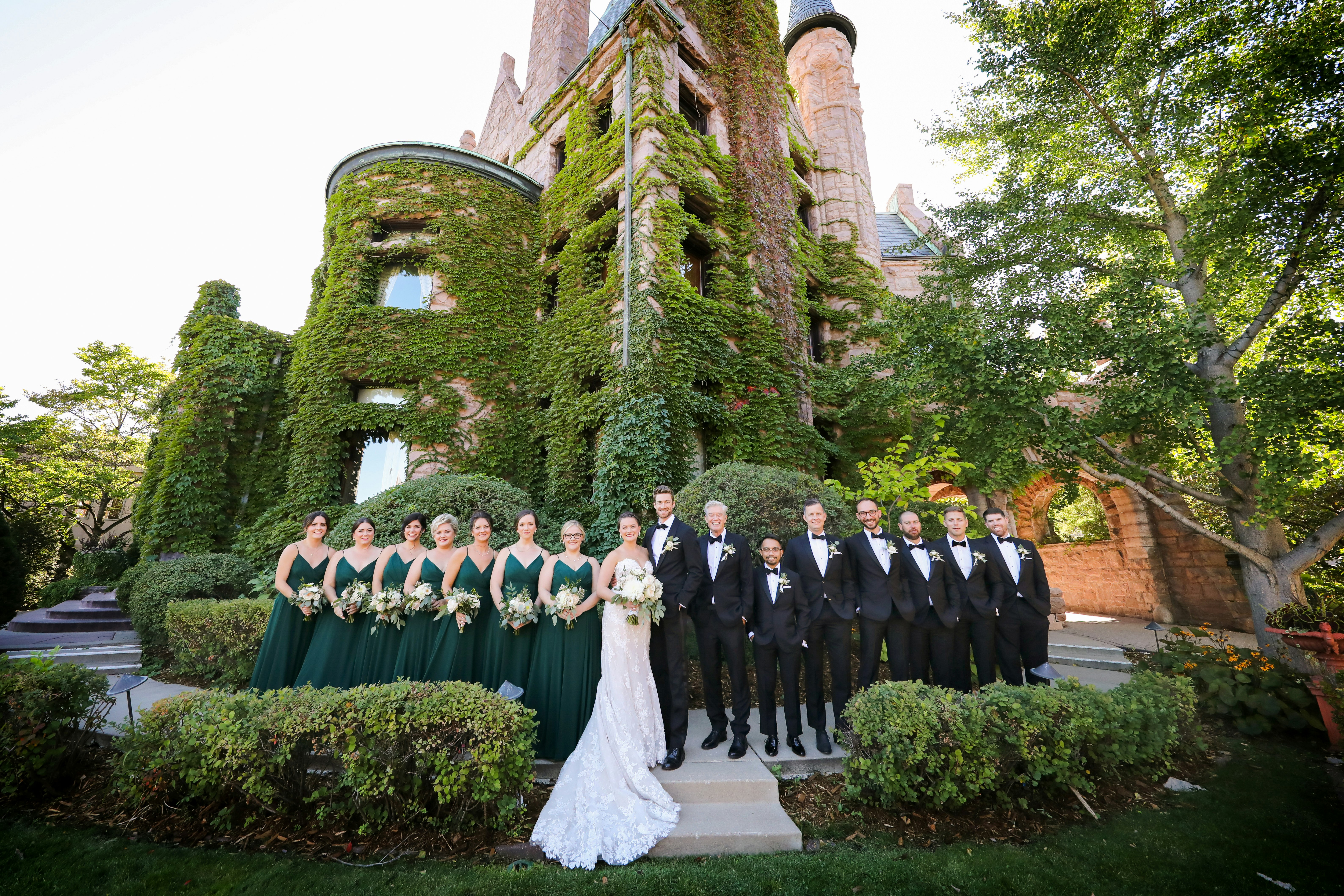 Bridal party posing at VanDusen Mansion