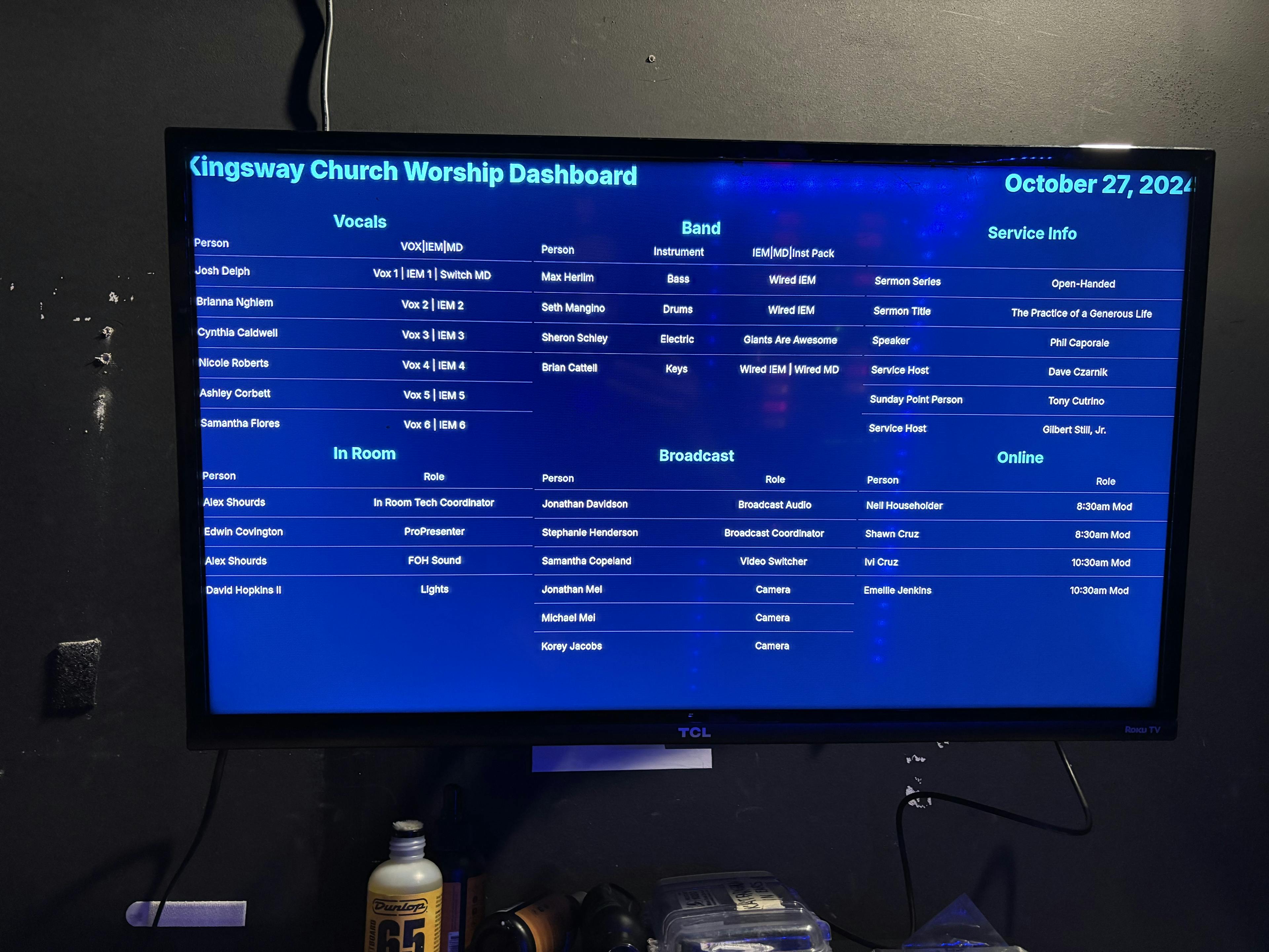 A TV displaying the Backstage Dashboard