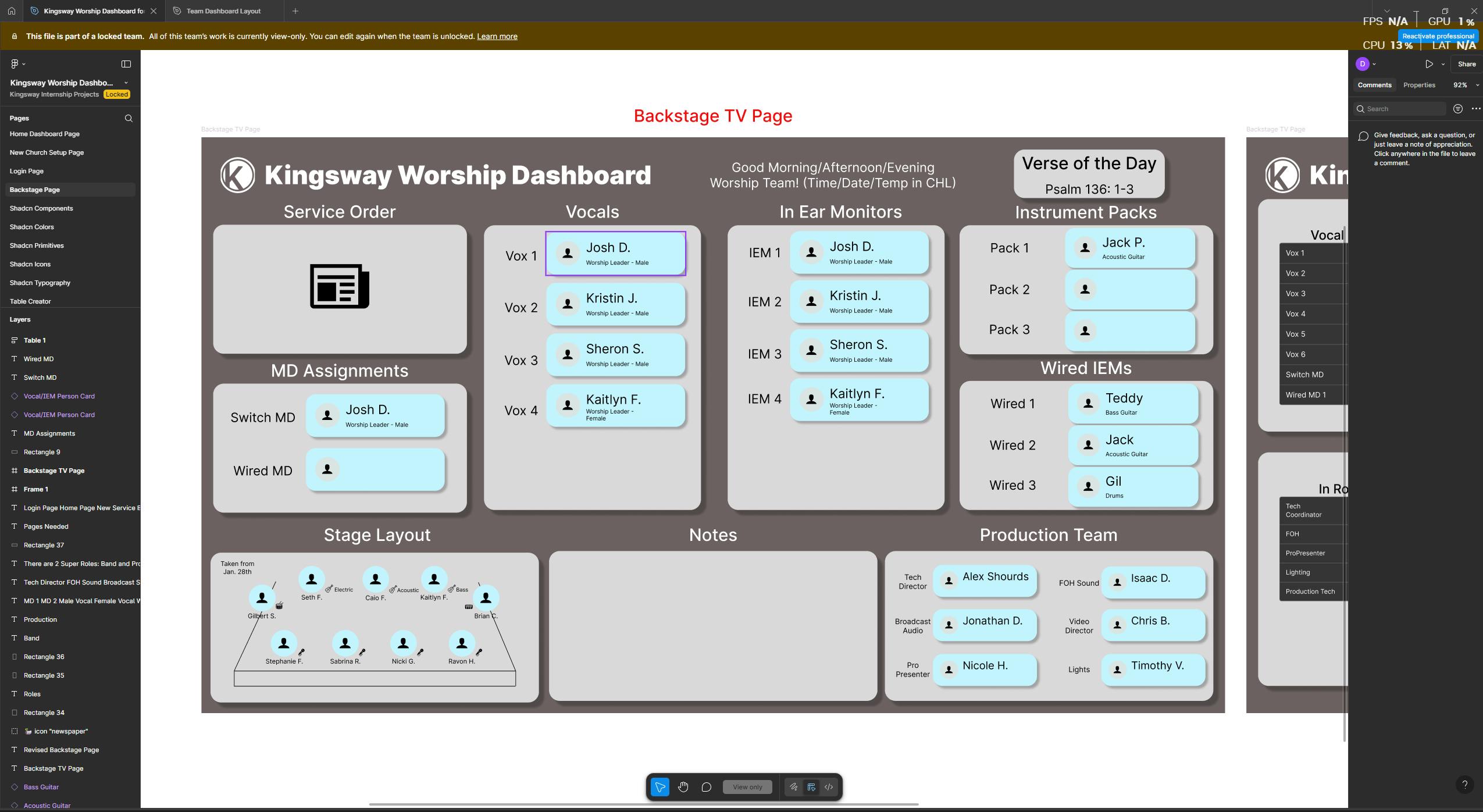 Initial Mockup of Dashboard
