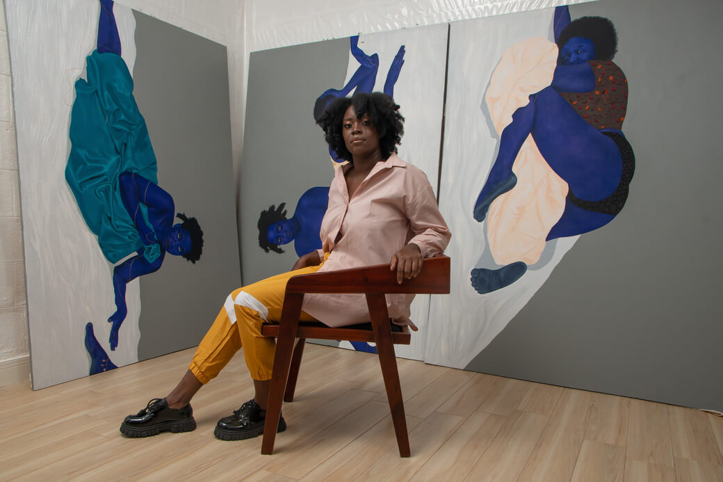 Stacey Gillian Abe in her studio by by Eric Okurut, courtesy of the Artist and Unit.