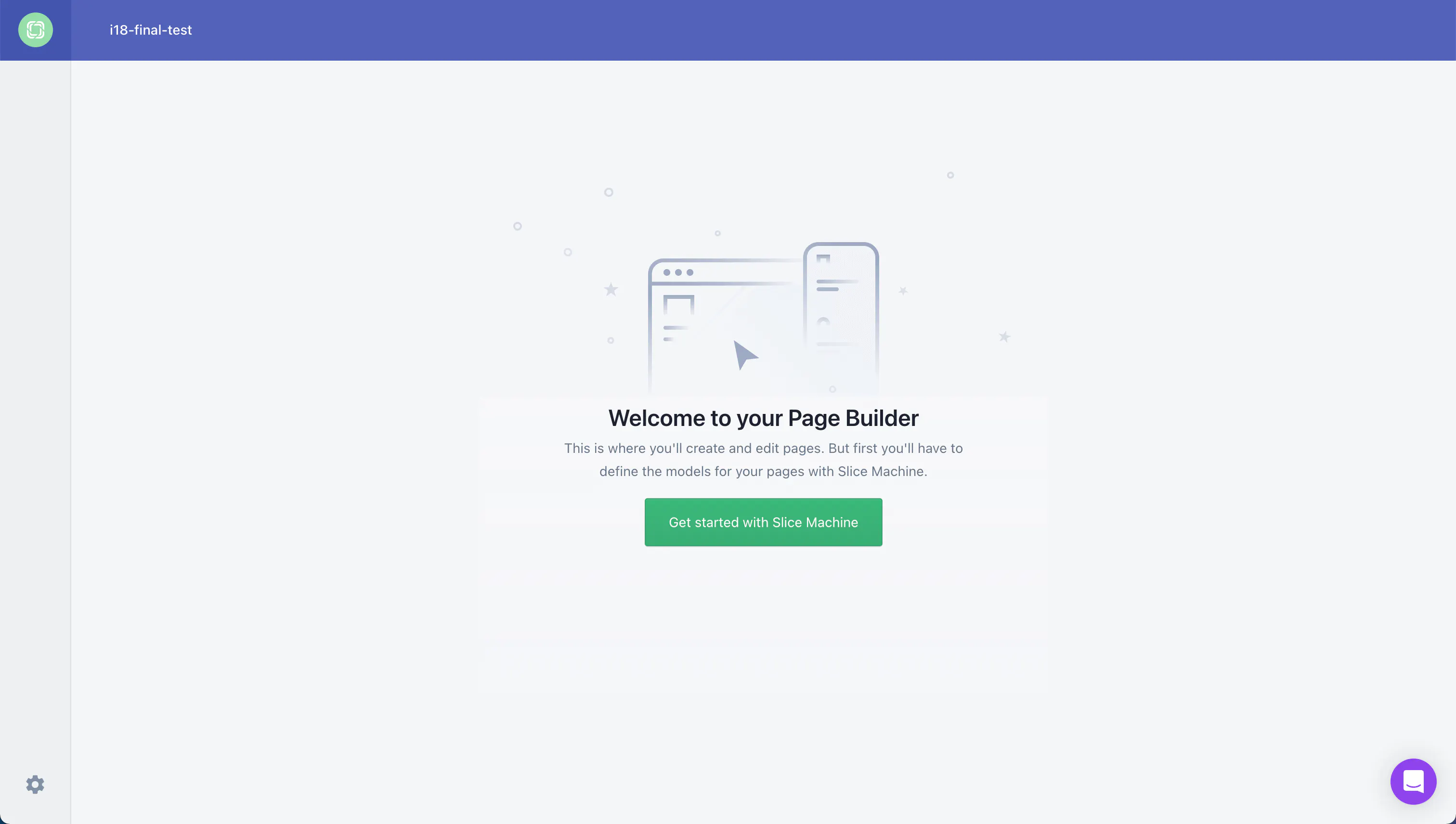 An image of the welcome screen of the Page Builder.