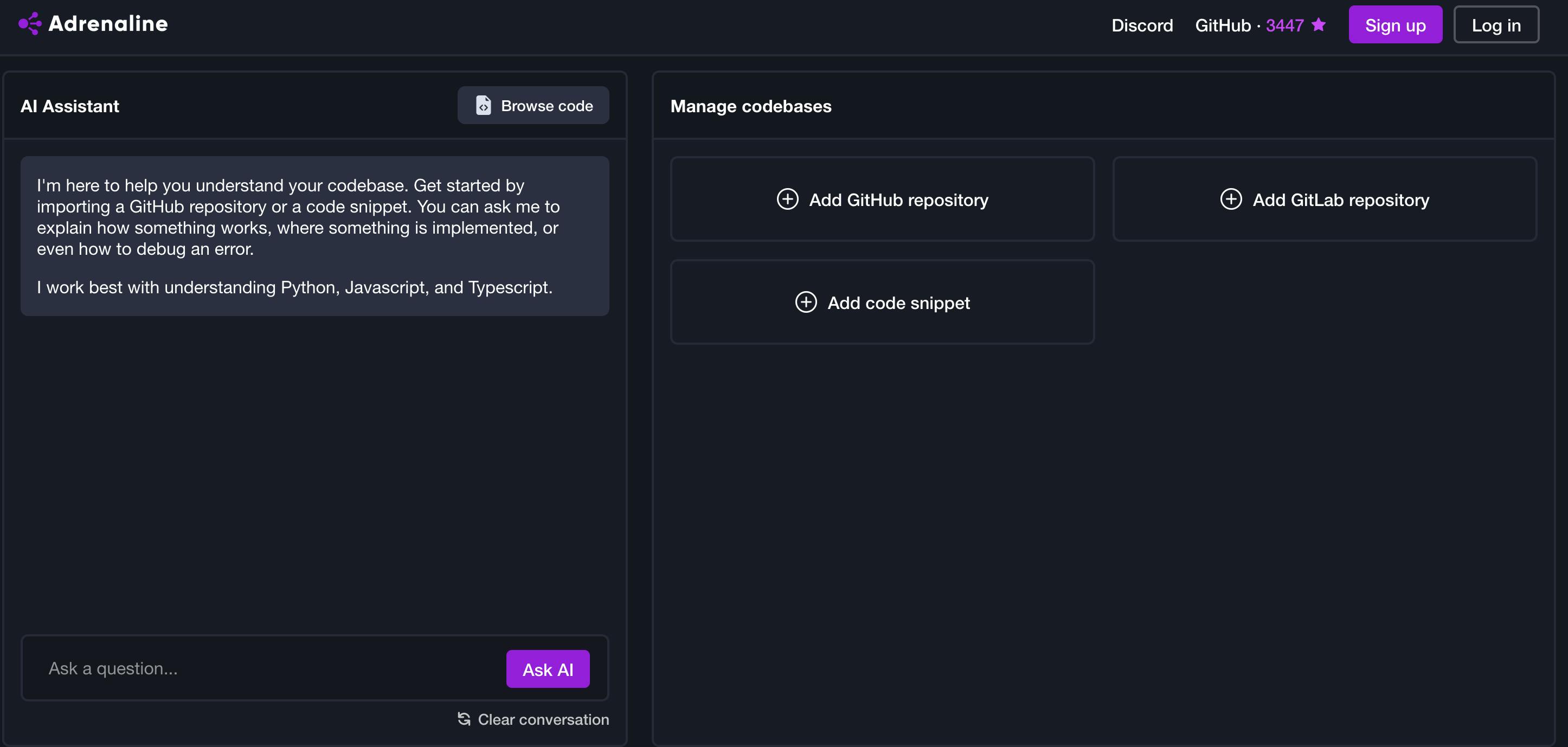 Adrenaline AI interface