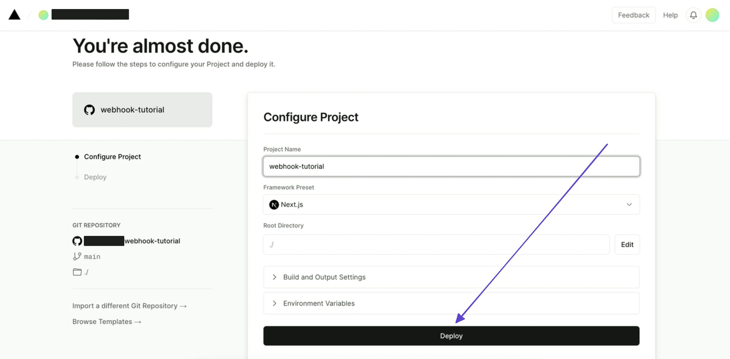 An image showing how to deploy your project on Vercel.