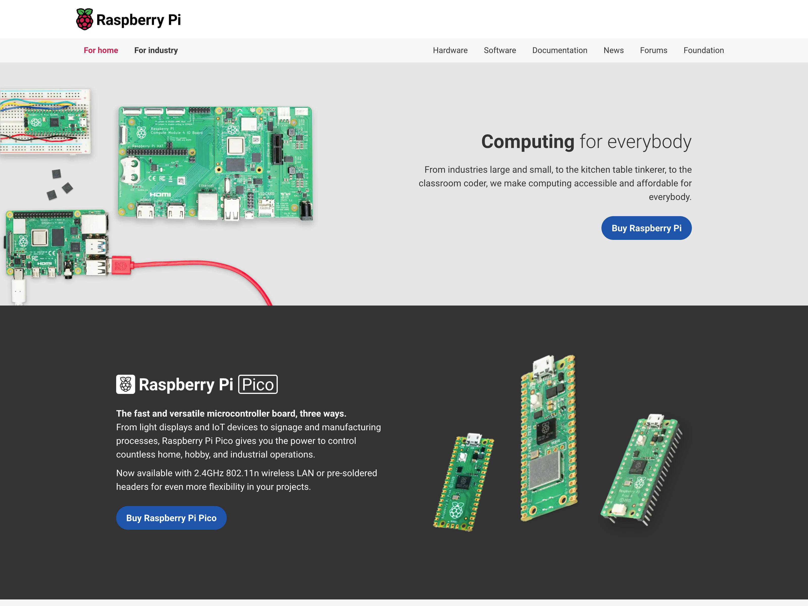 Raspberry Pi website screenshot