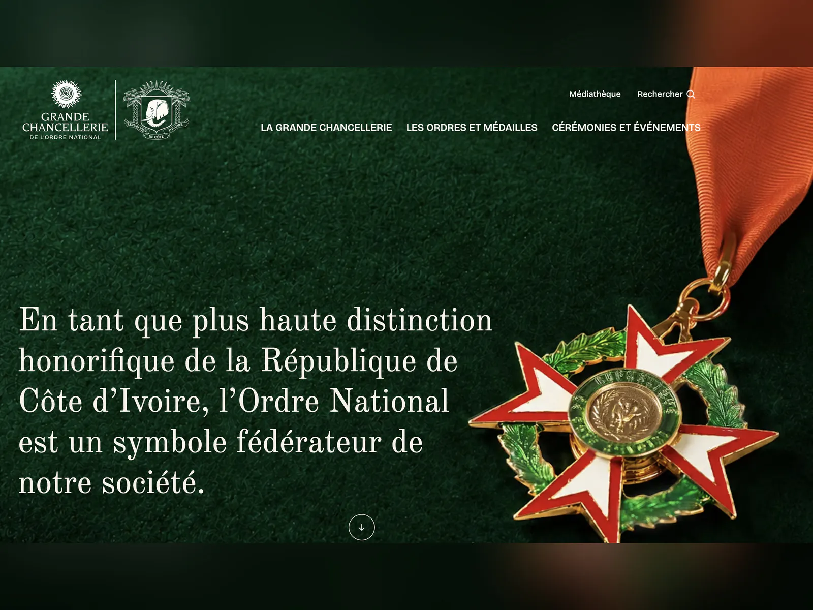 Grande Chancellerie de l'Ordre National de Cote d'Ivoire website screenshot