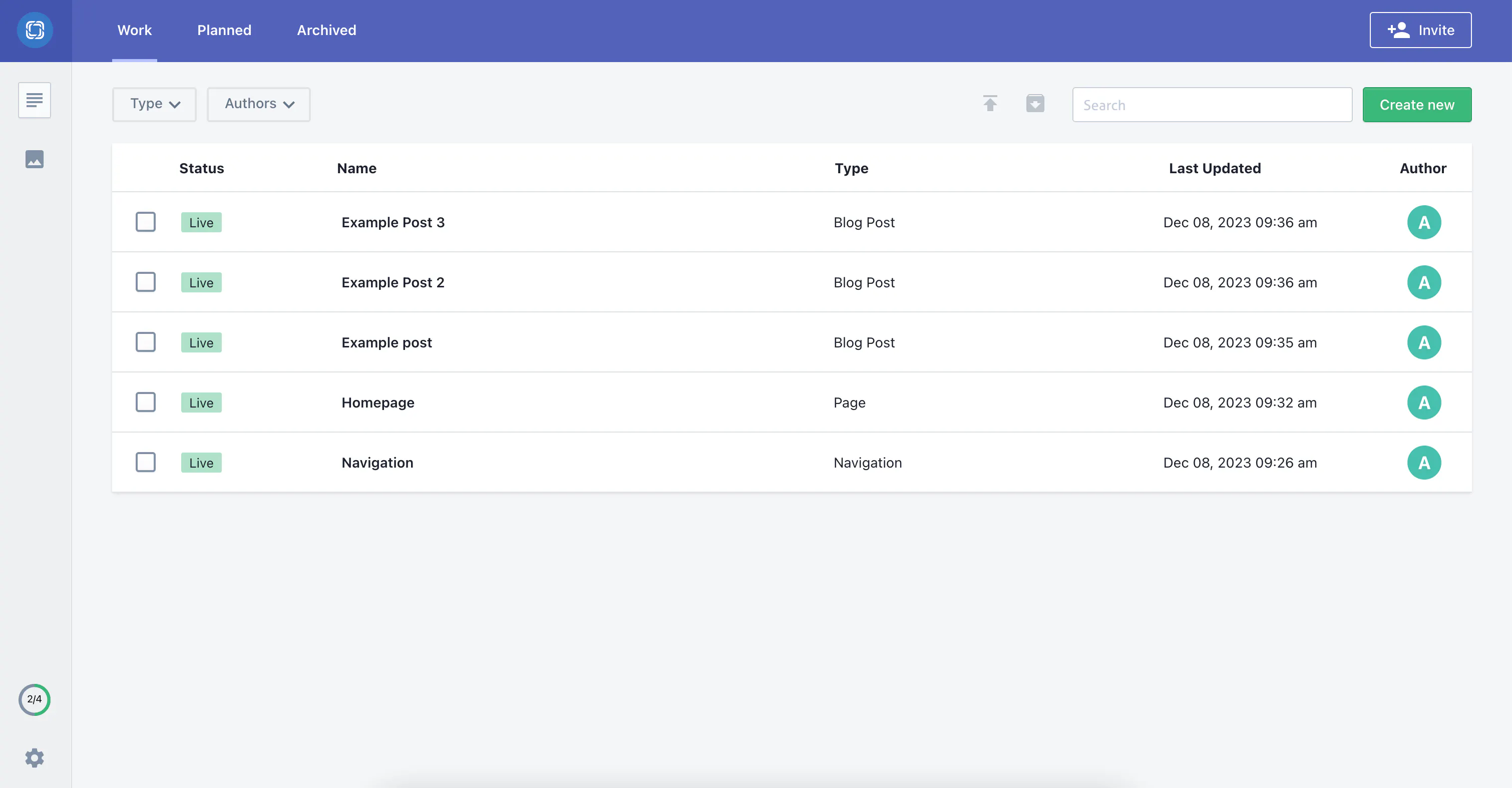 An image of our documents in the Prismic dashboard.