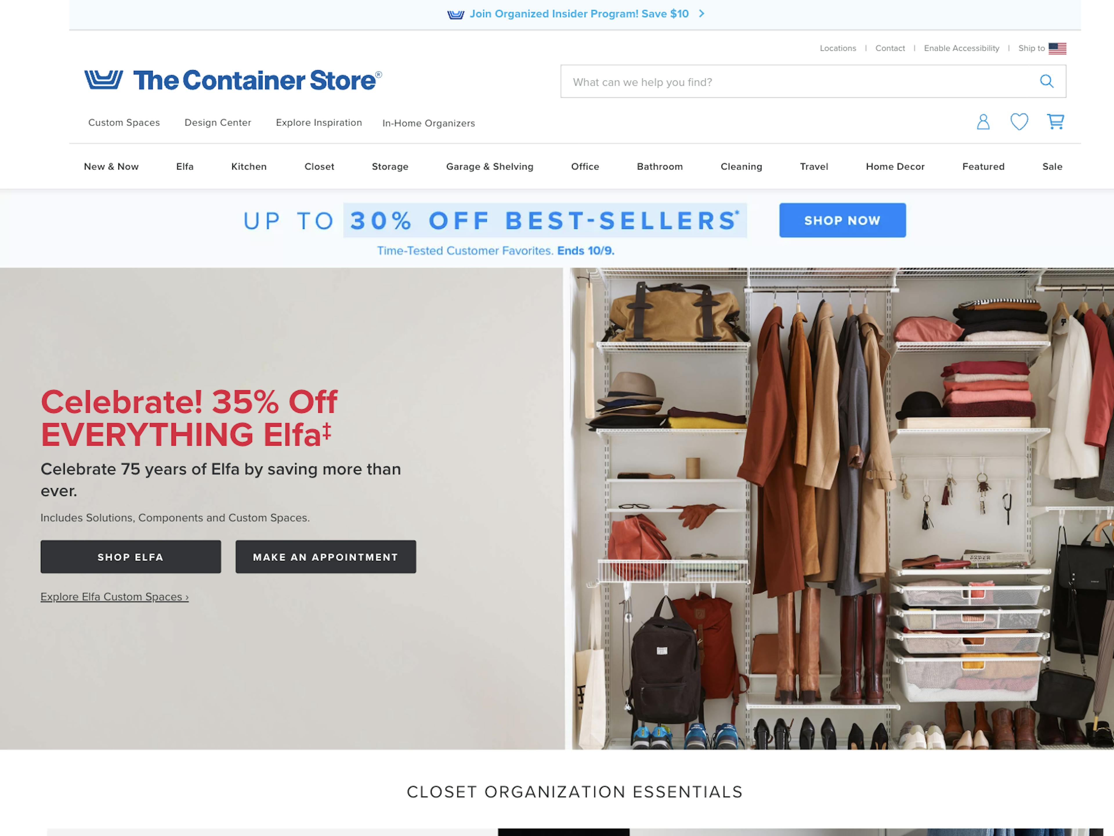 The Container Store Homepage Screenshot