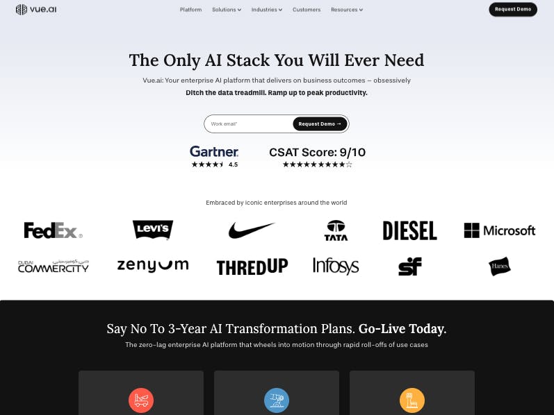 Vue.ai Website Homepage Screenshot