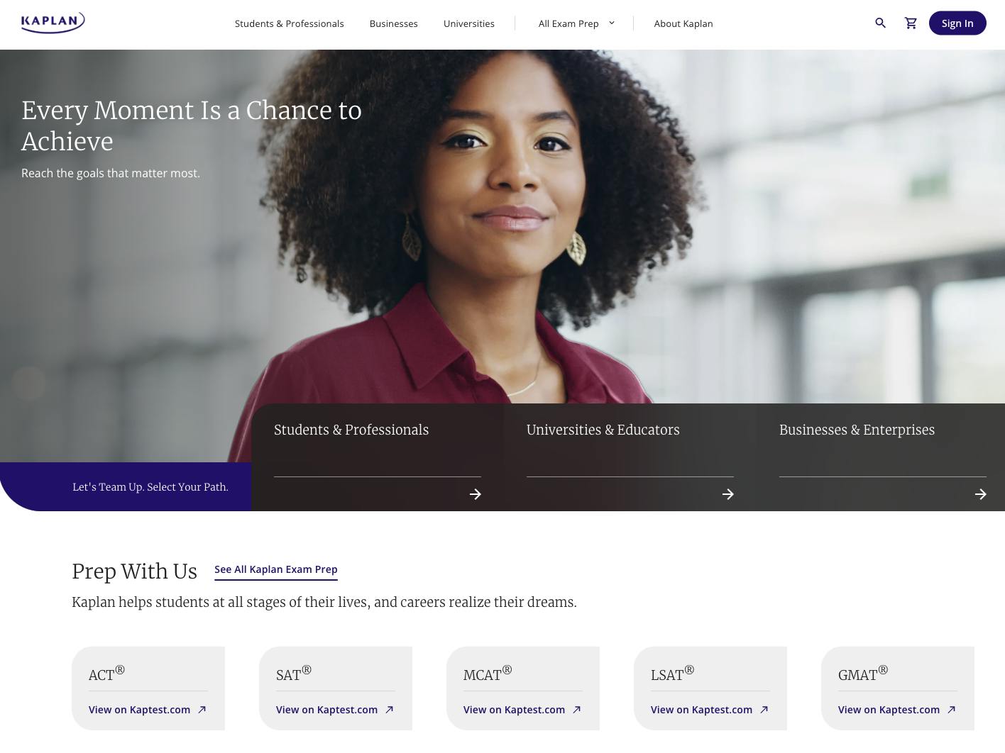 Kaplan Website Screenshot