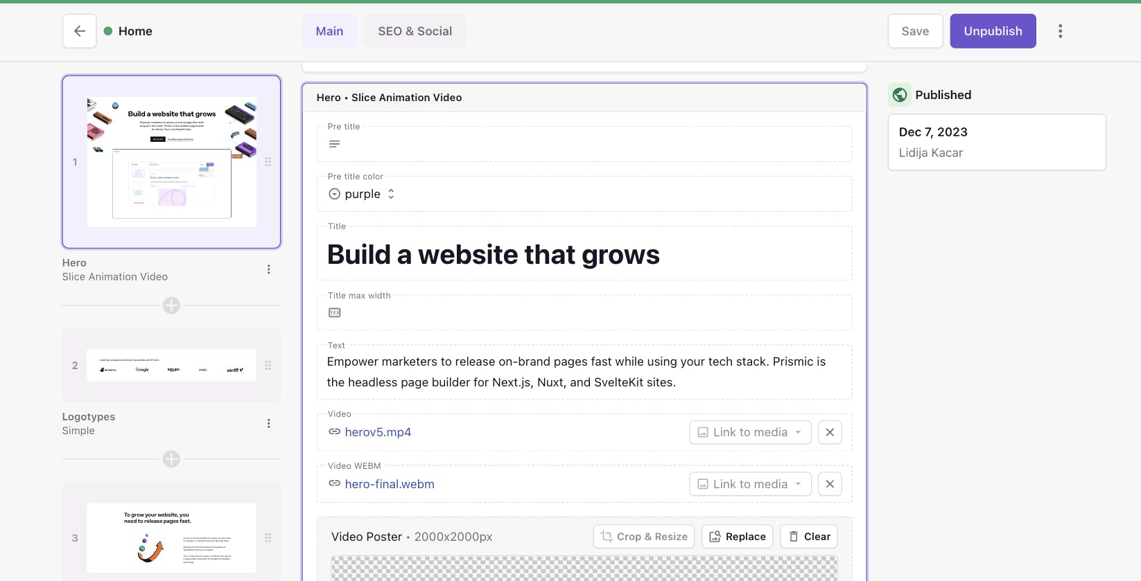 Prismic's Page Builder