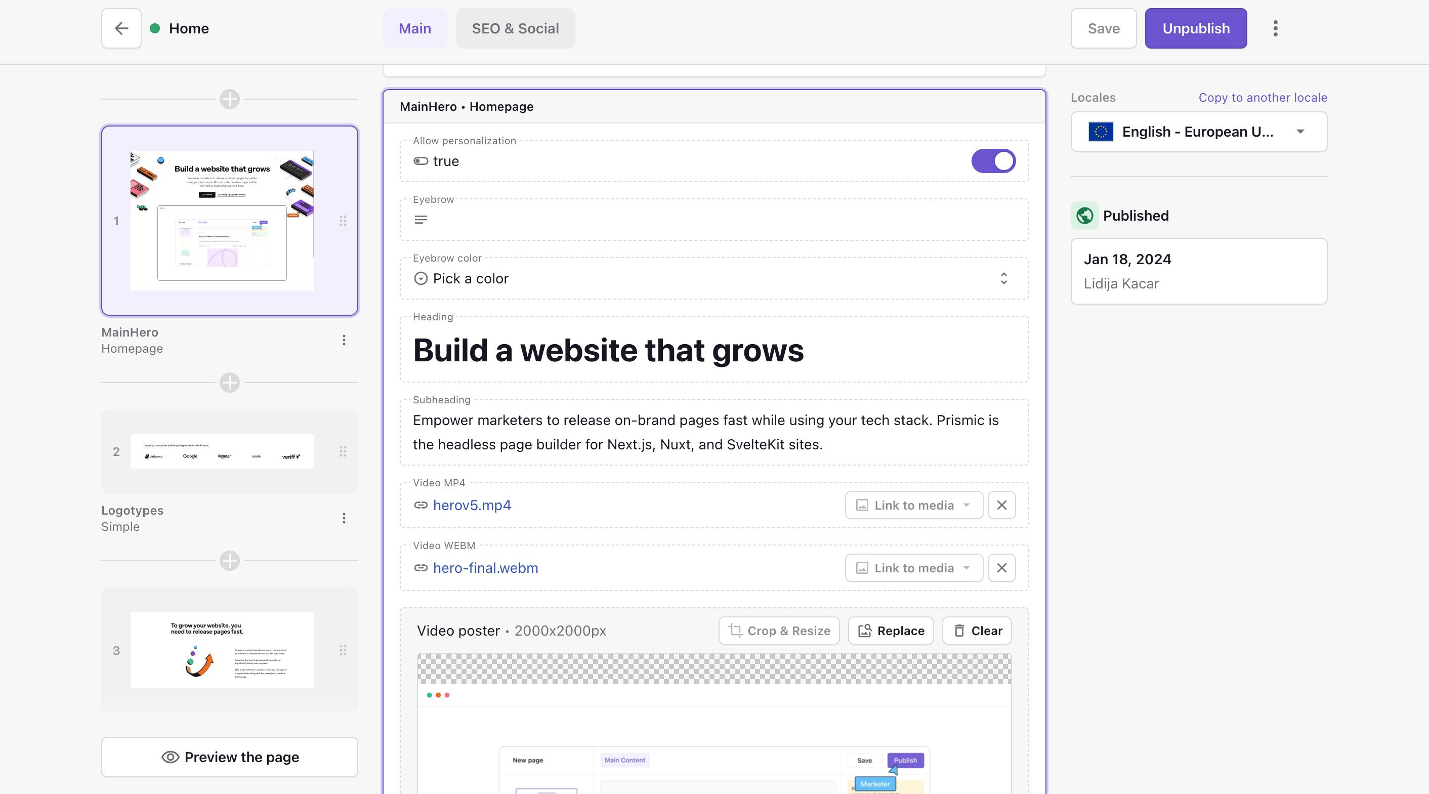 Page Builder Marketing Tool for Creating Pages with Prismic