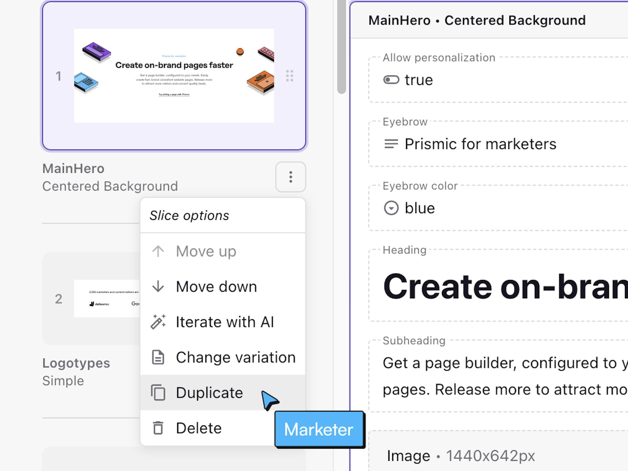 Page Builder Marketing Tool for Creating Pages with Prismic