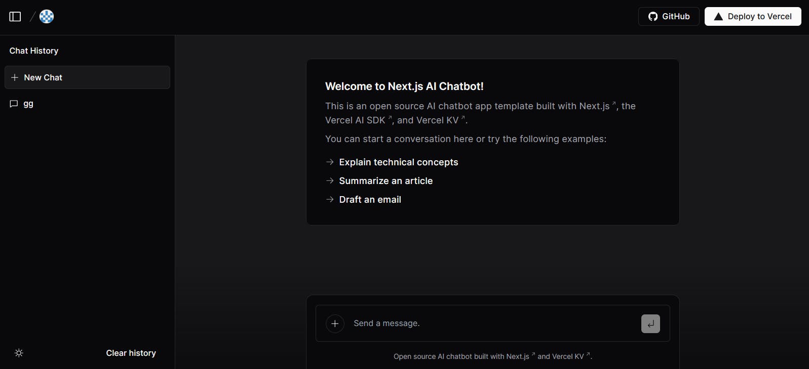 An image of Vercel AI chatbot Next.js project.