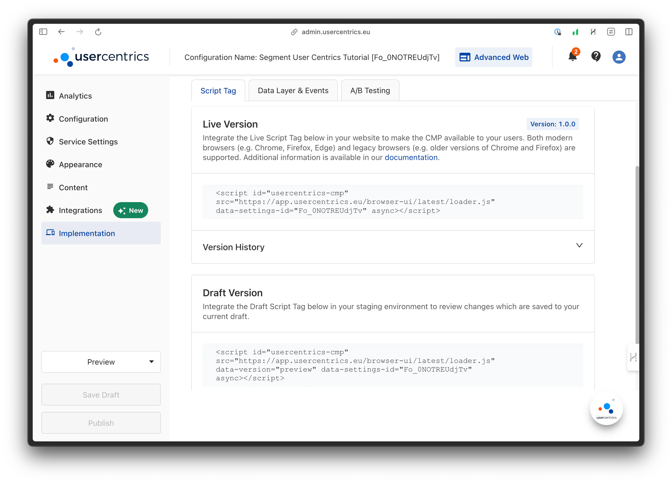 An image of usercentrics UI.