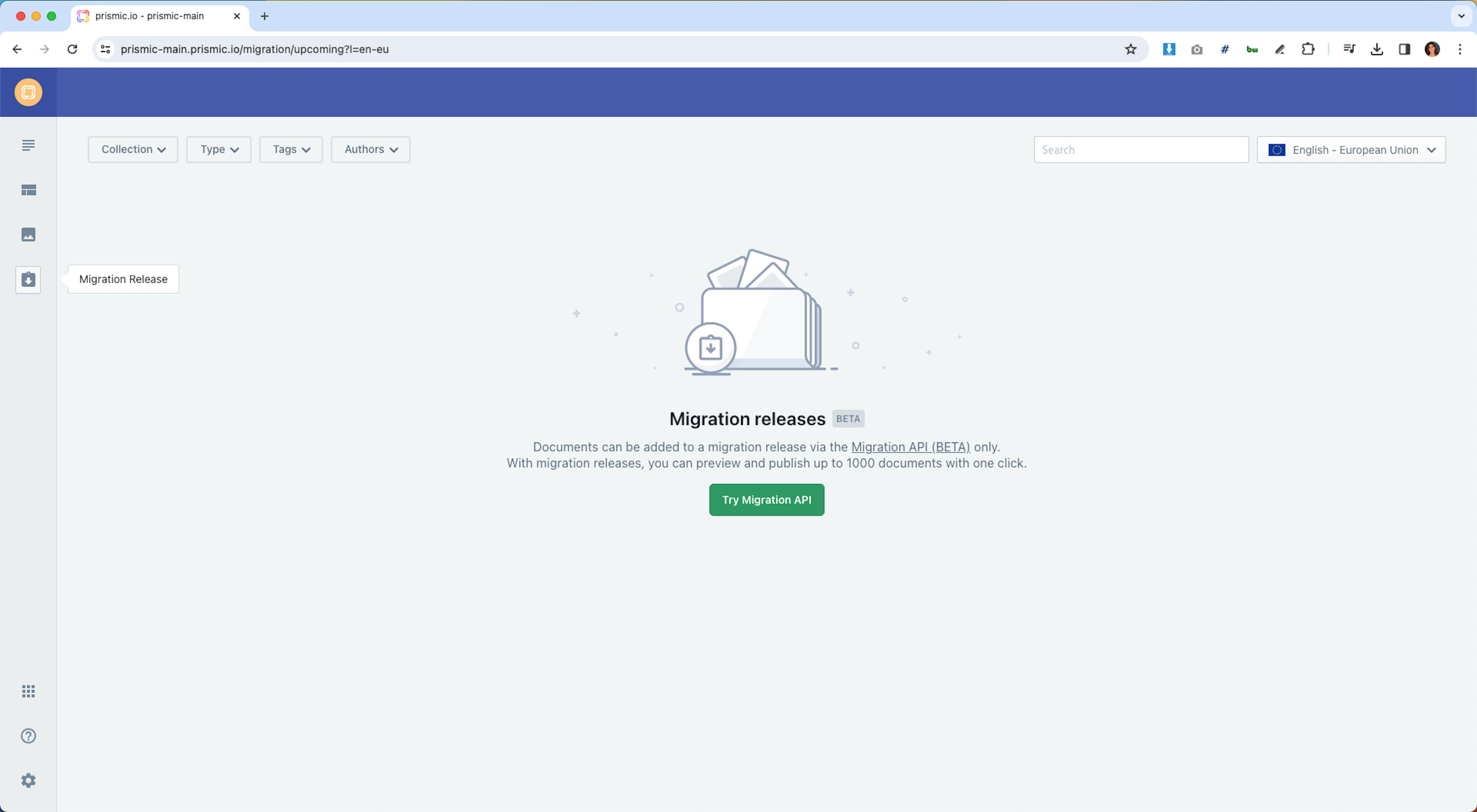 An image of Migration releases in the Page Builder.
