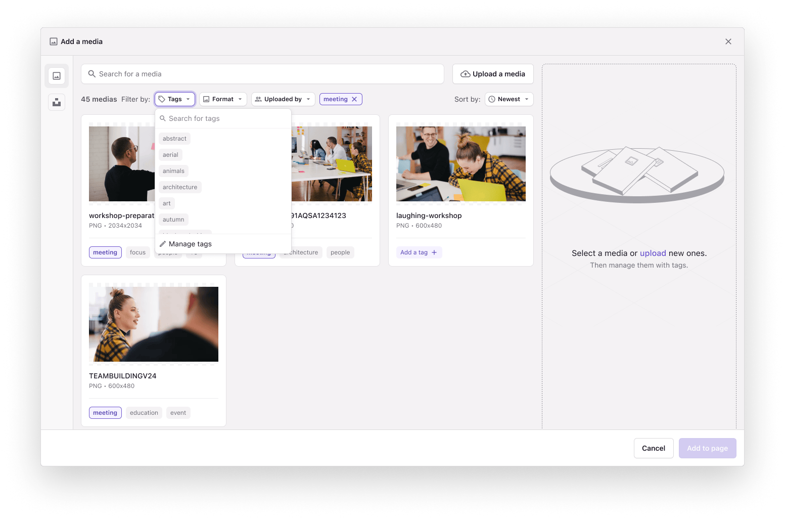 An image of the Media Library with the tags filter selected