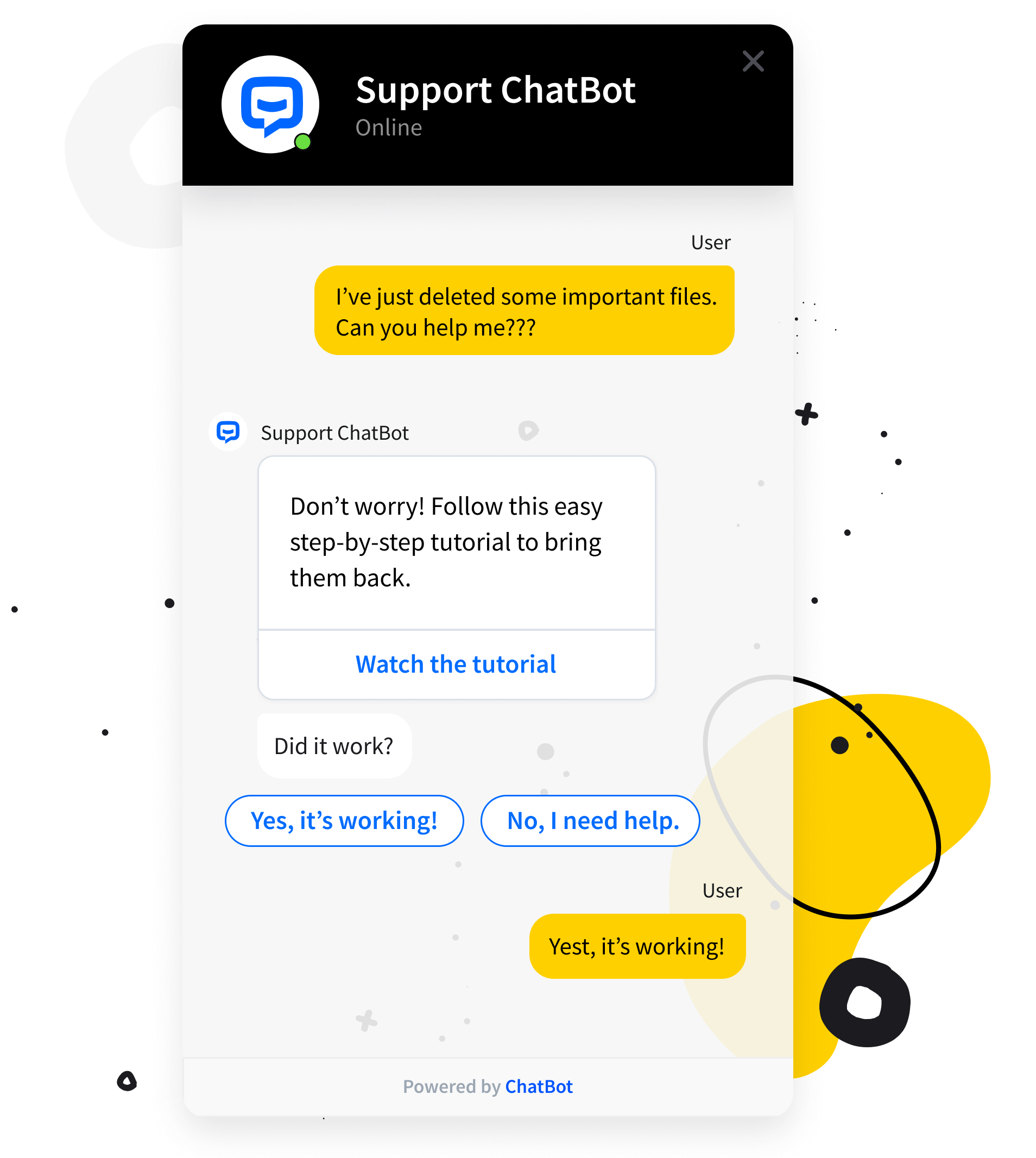 A support ChatBot image from Chatbot.com.