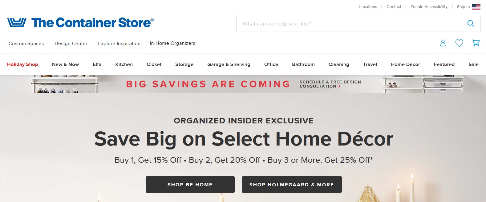 An image of the Container Store website.