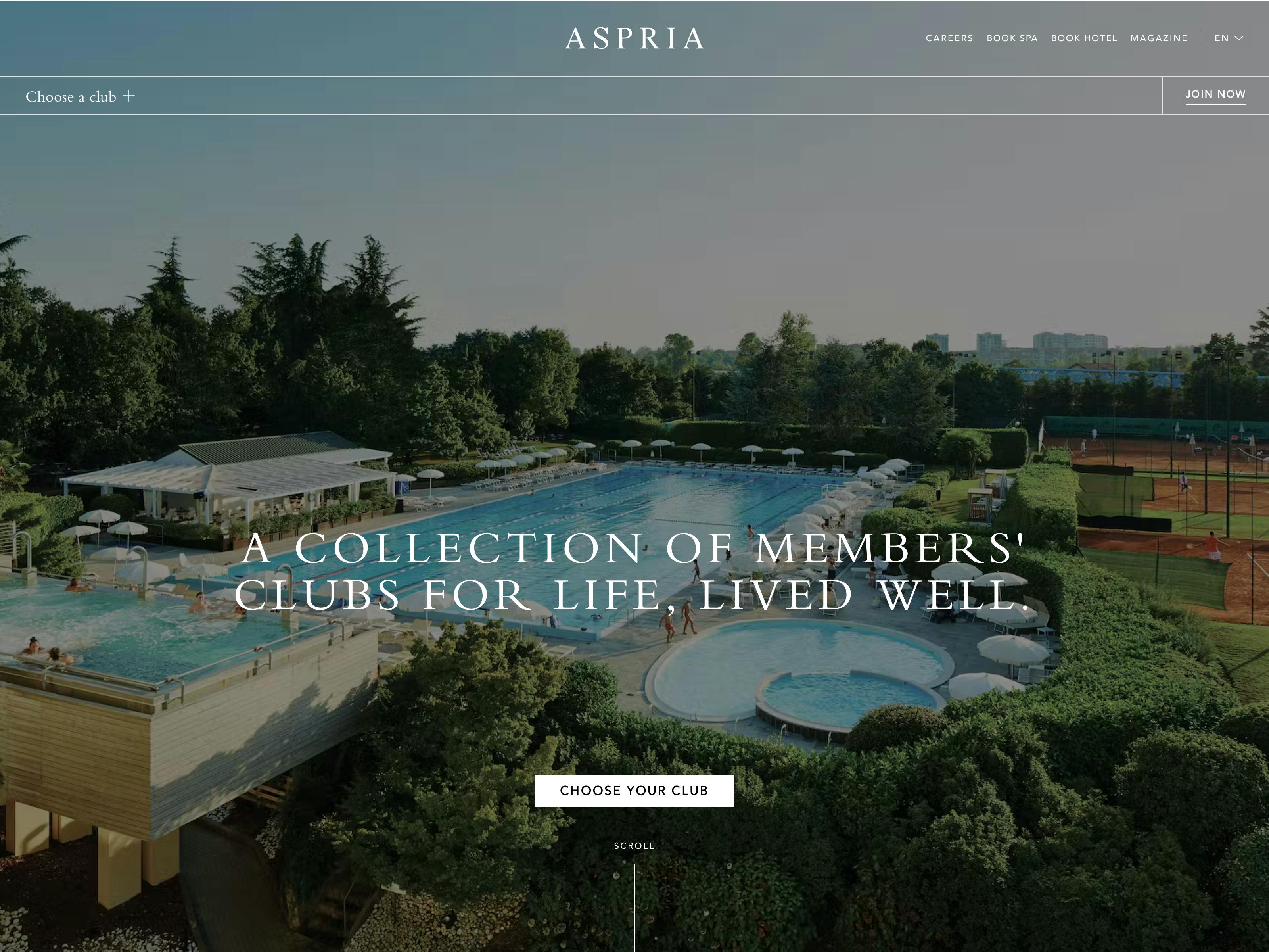 Aspria website screenshot