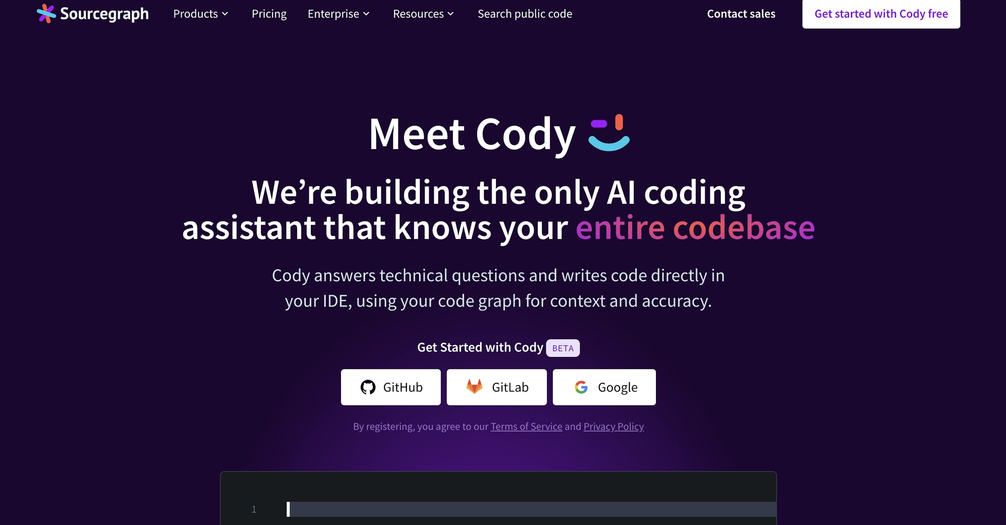 Cody website homepage