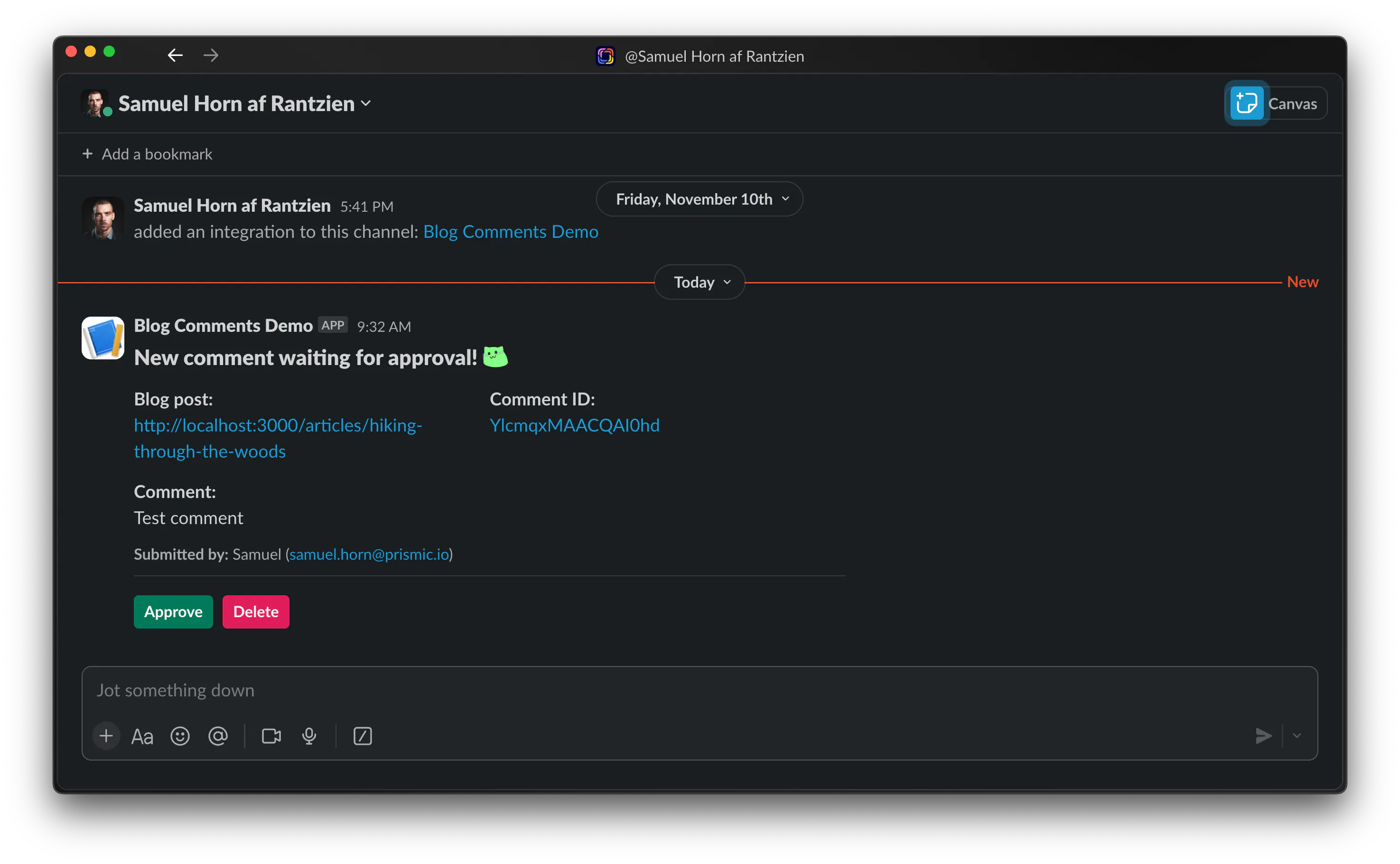 An image of Slack confirmation message.