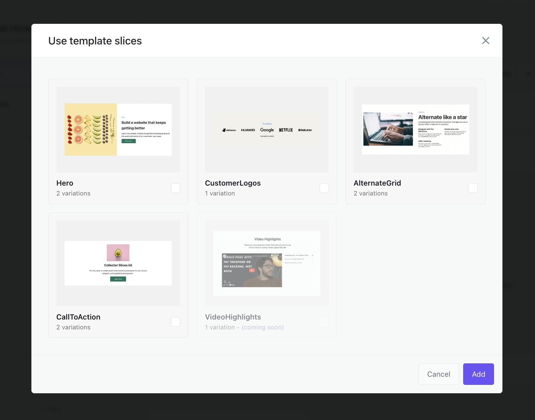 An image of slice templates in Slice Machine.