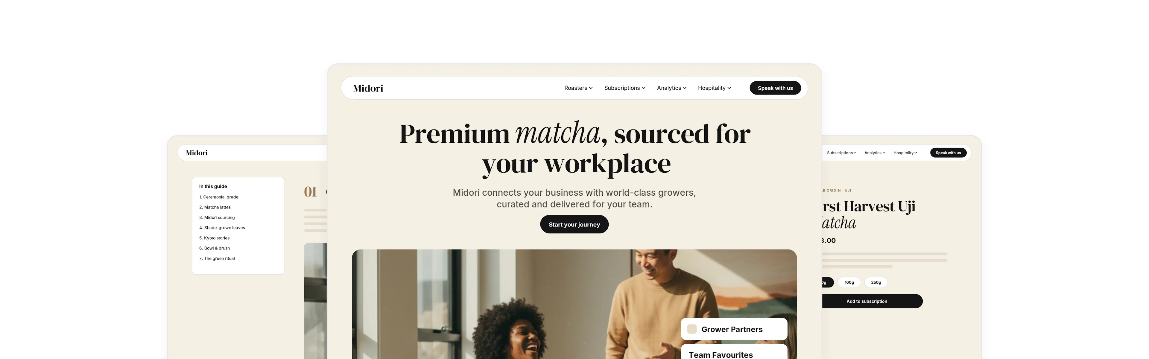 Three Midori website pages built in Prismic