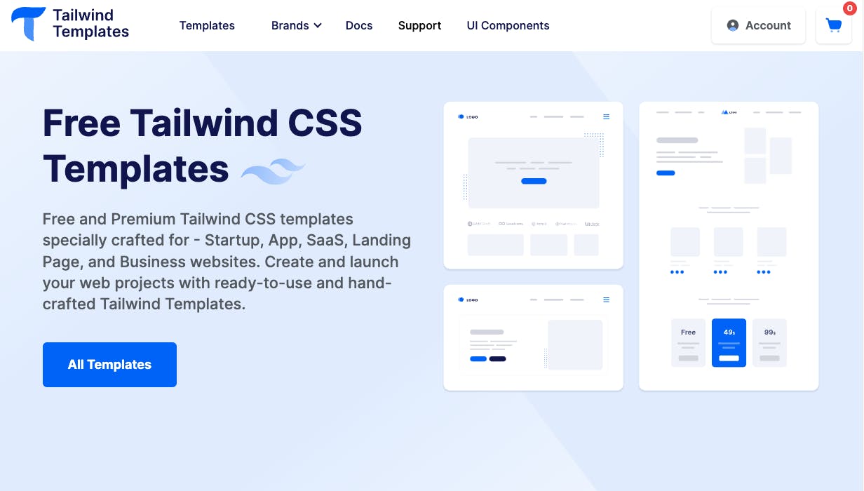 Tailwind Templates Tailwind CSS component library image.