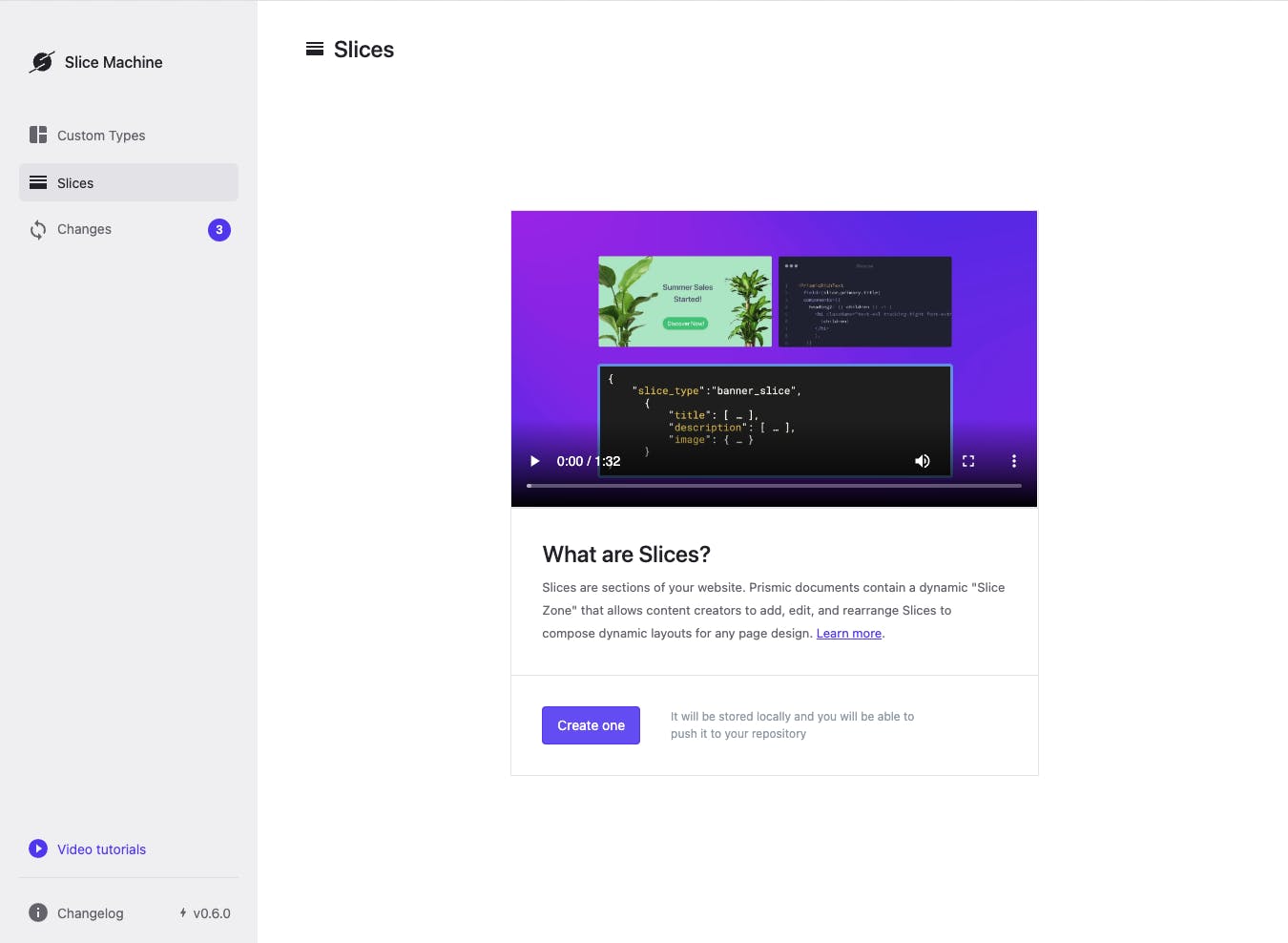 A screenshot of the Slice Machine interface on the Slices tab.