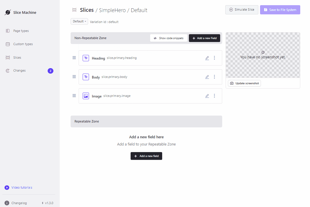 Animated gif showcasing the usage of the simulator to edit mock content and take a screenshot from a slice.