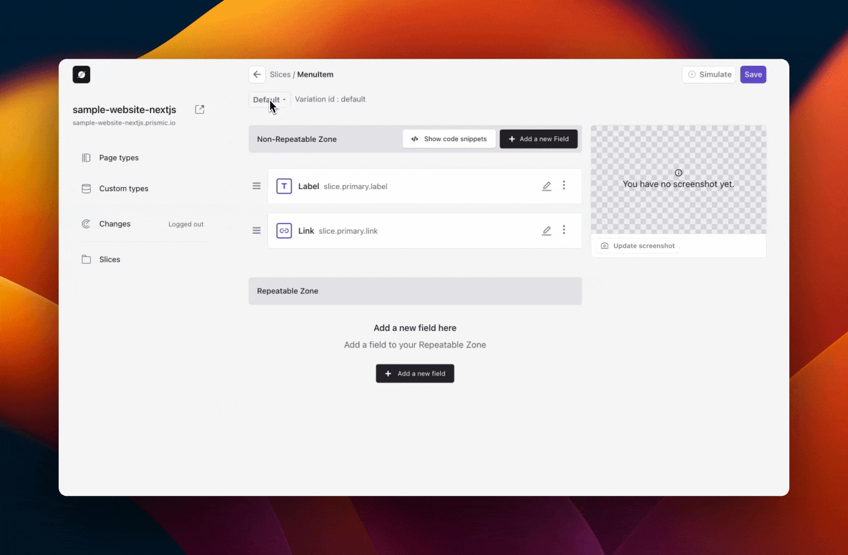 GIF displaying how to add a Slice variation in Slice Machine.