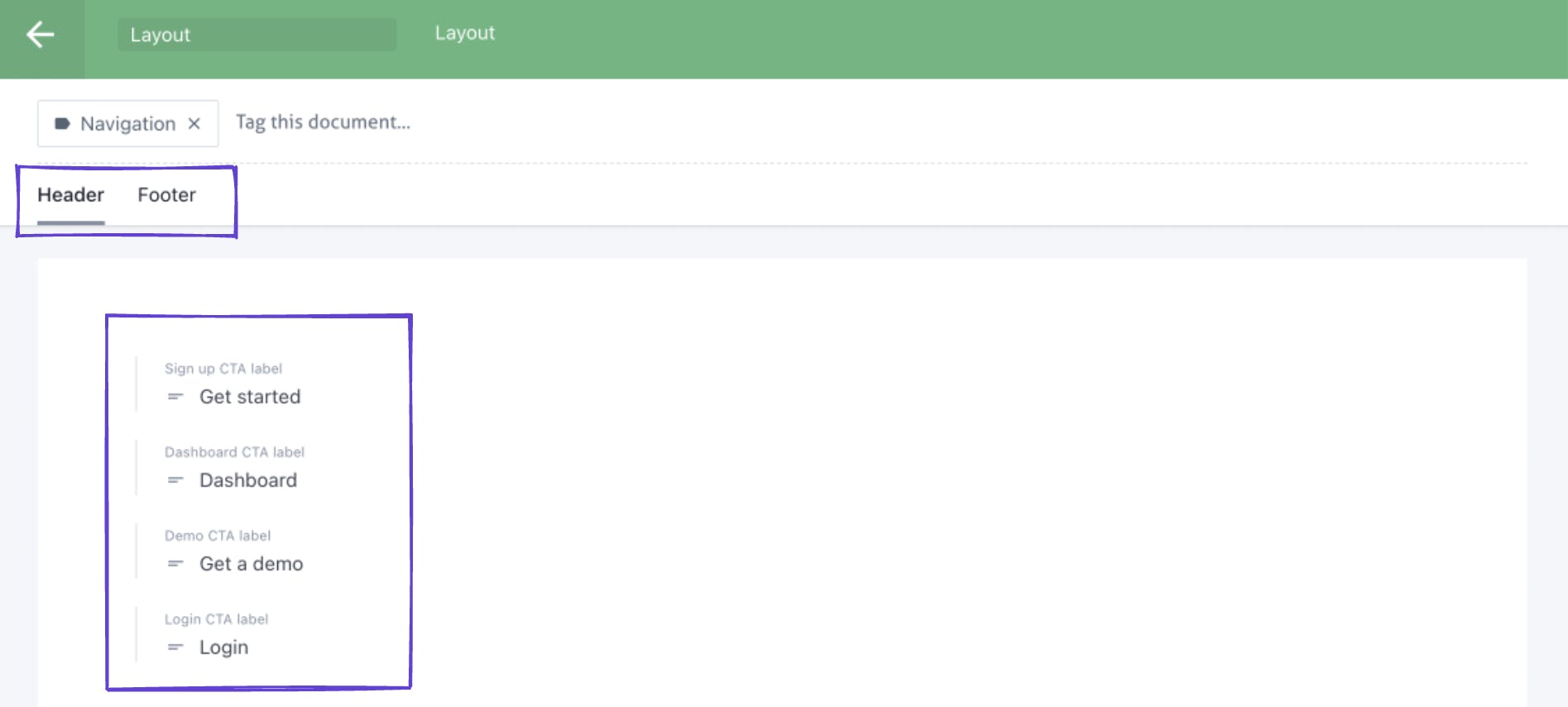 An image of our Layout document in the Page Builder.