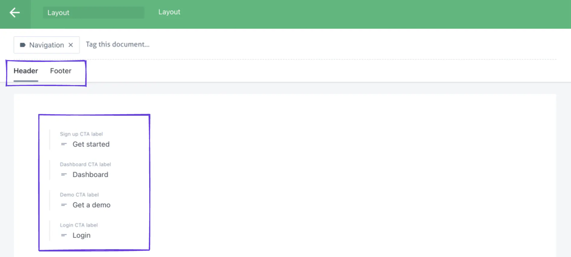 An image of our Layout document in the Page Builder.