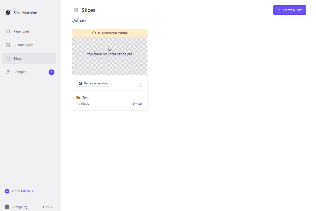 Animated GIF showcasing the creation of a “SimpleHero” slice with a title, a description, and an image, inside Slice Machine UI