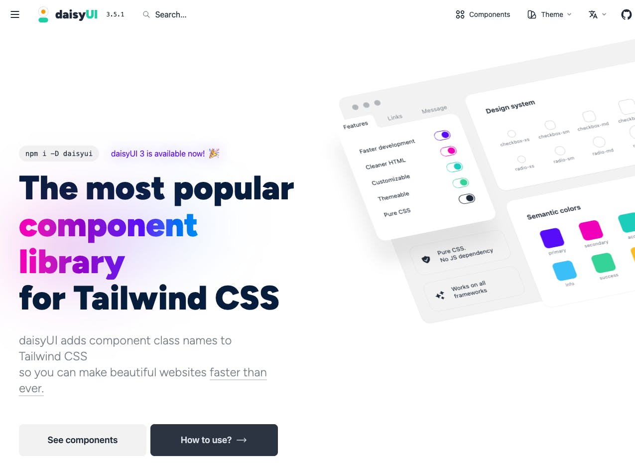 DaisyUI Tailwind CSS component library image.
