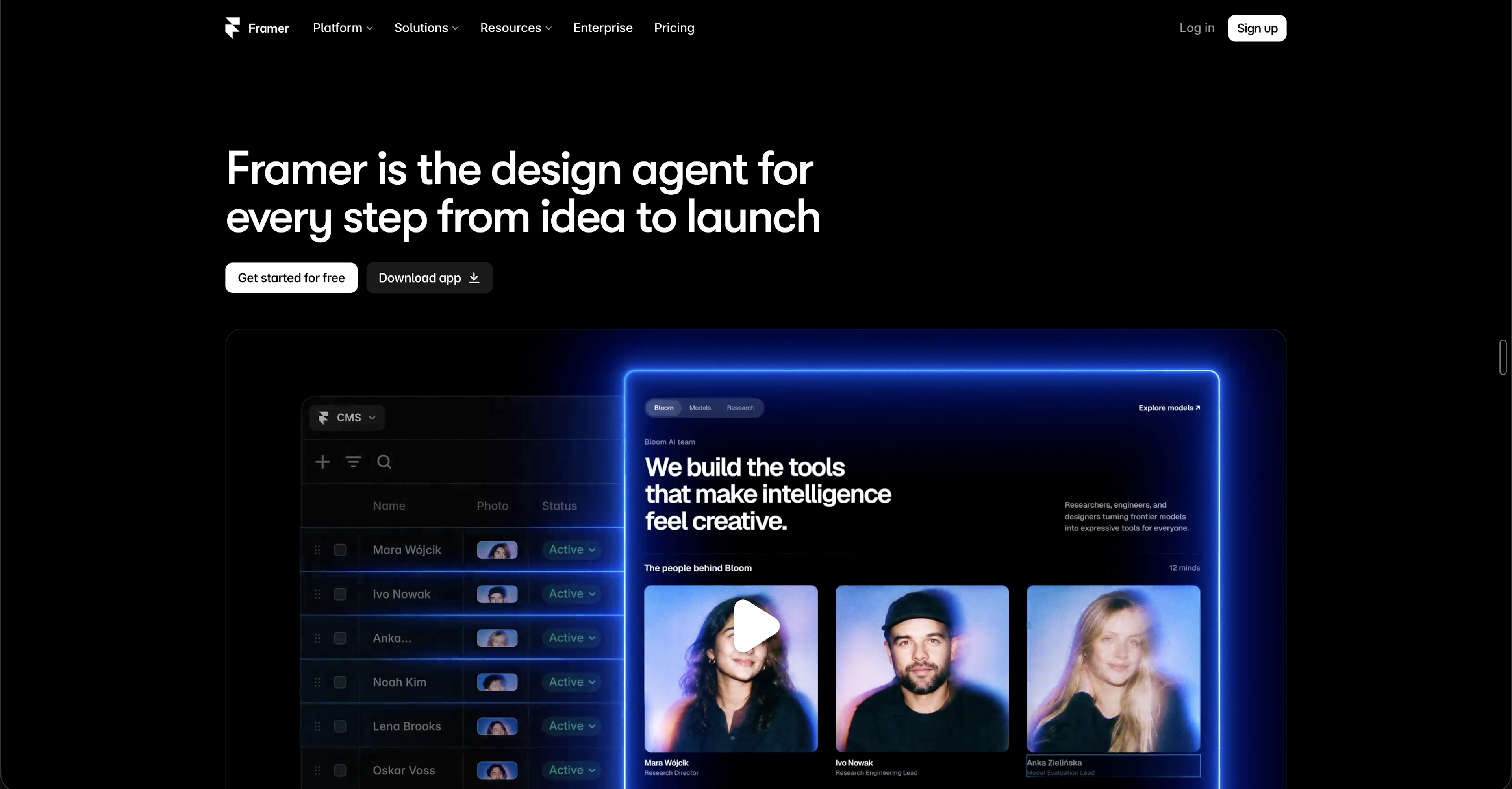 Framer homepage