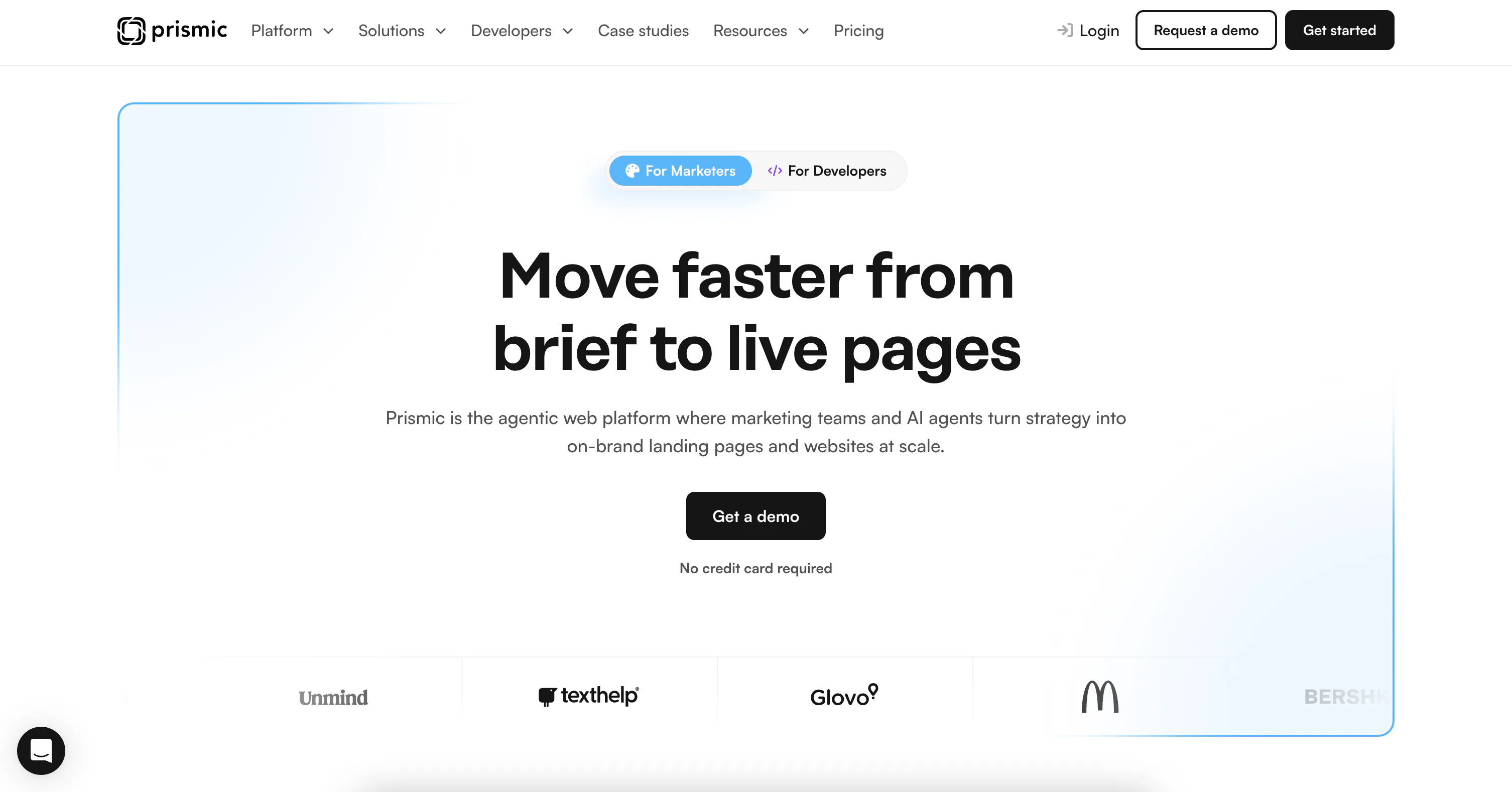 An image of Prismic homepage