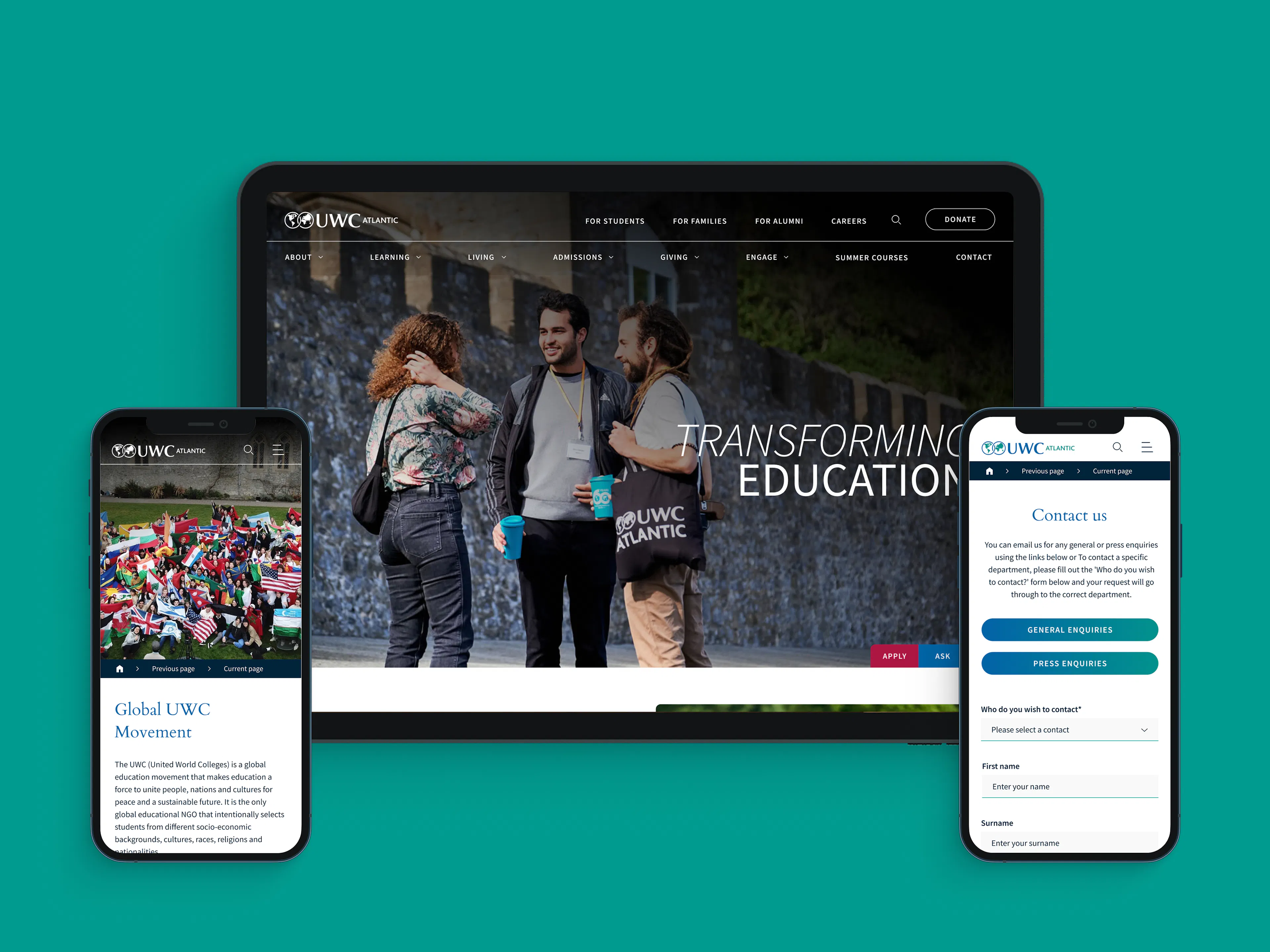 uwc atlantic website on tablet and mobile