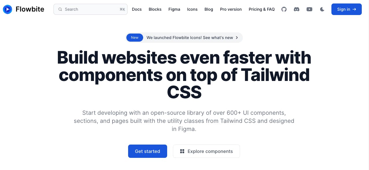 Flowbite Tailwind CSS component library image.