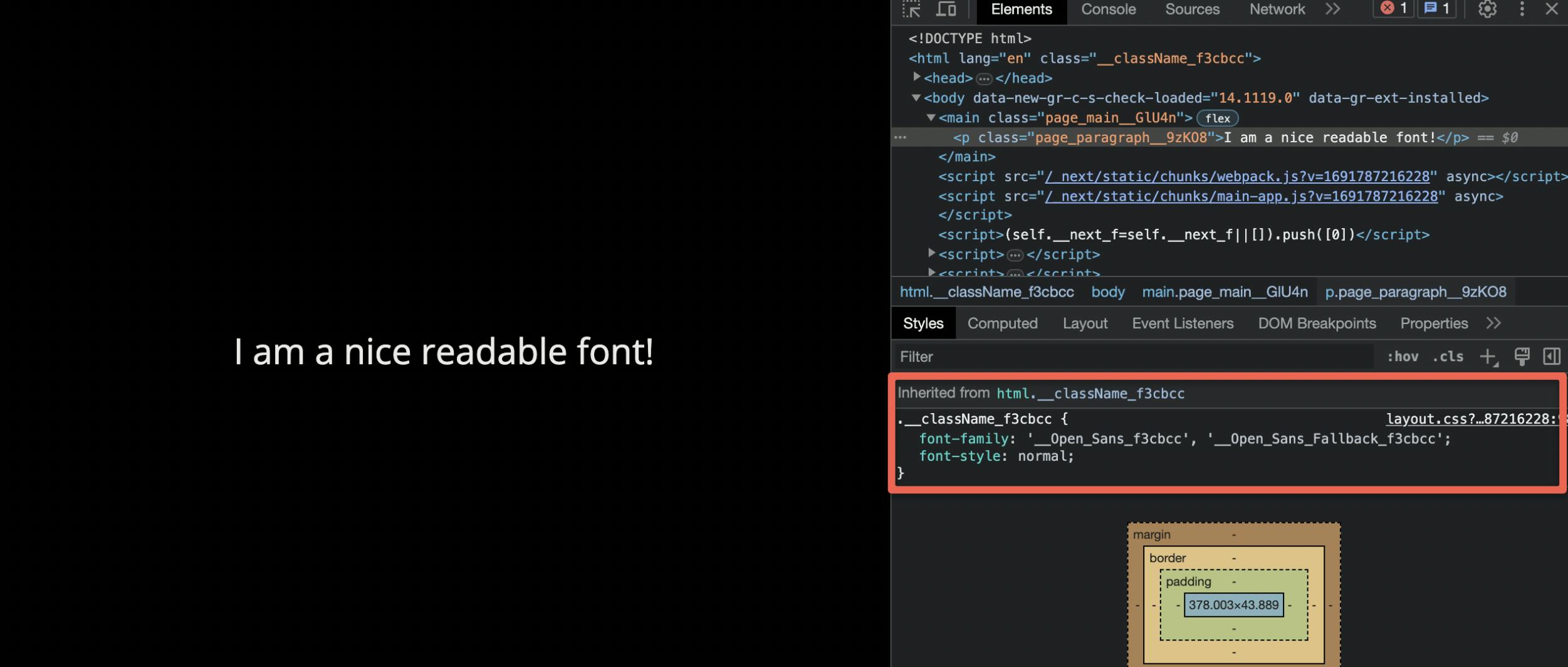 An image showing Chrome developer tools inspecting Open Sans font.