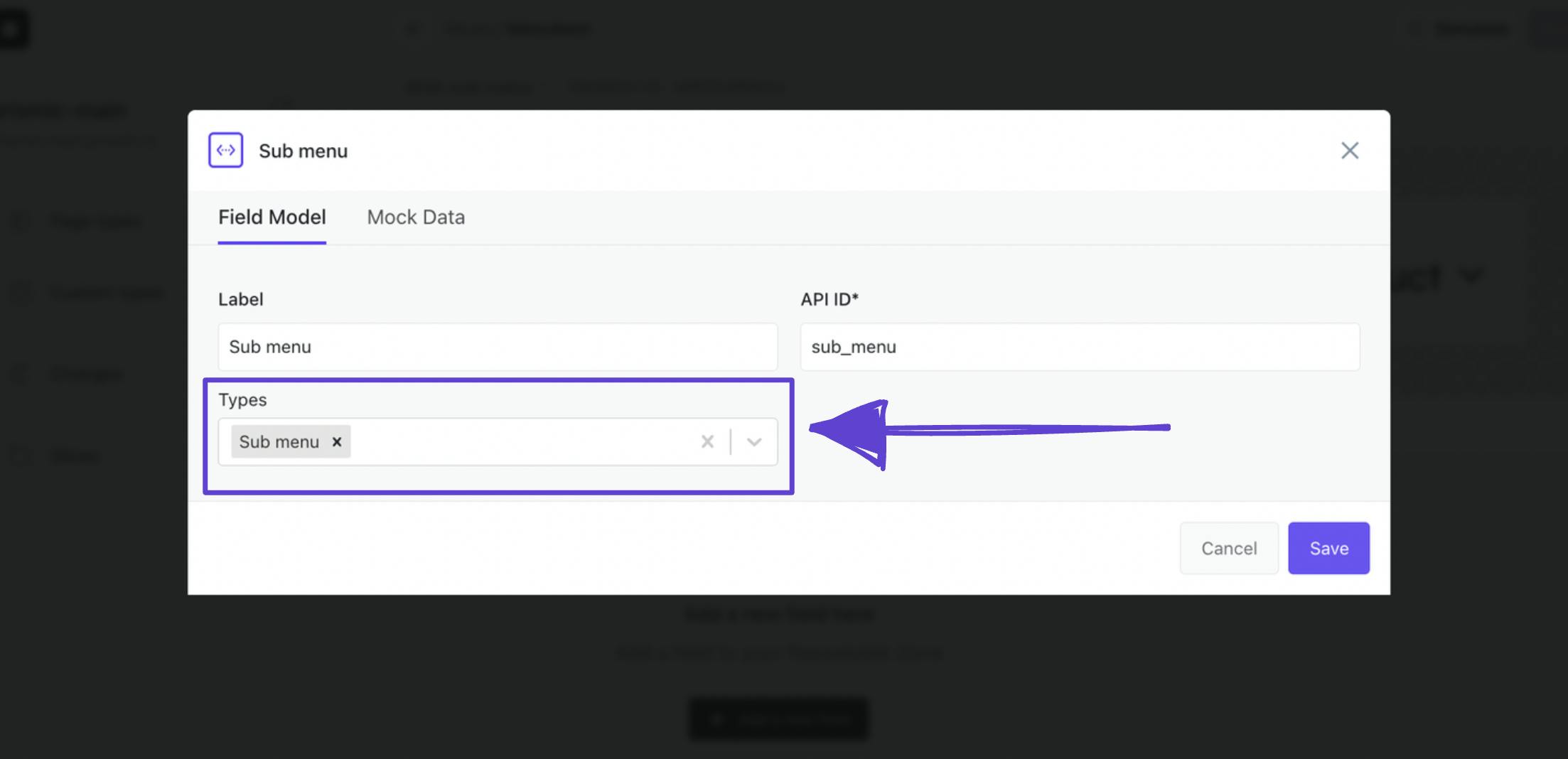 An image showing how to select the types for a content relationship field.