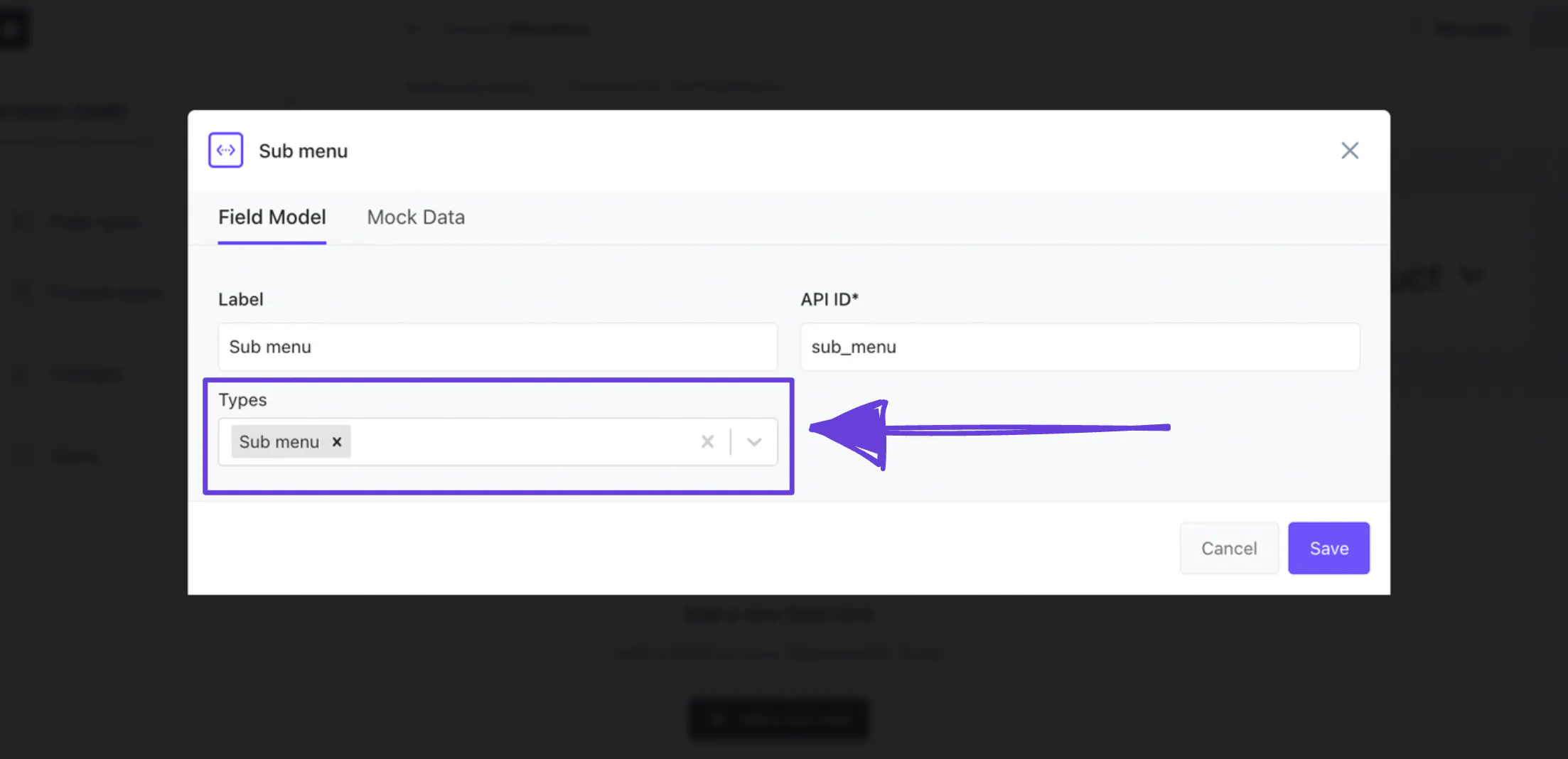 An image showing how to select the types for a content relationship field.
