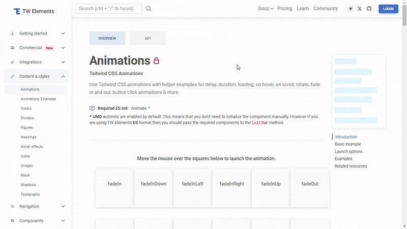 A GIF of Tailwind Elements library