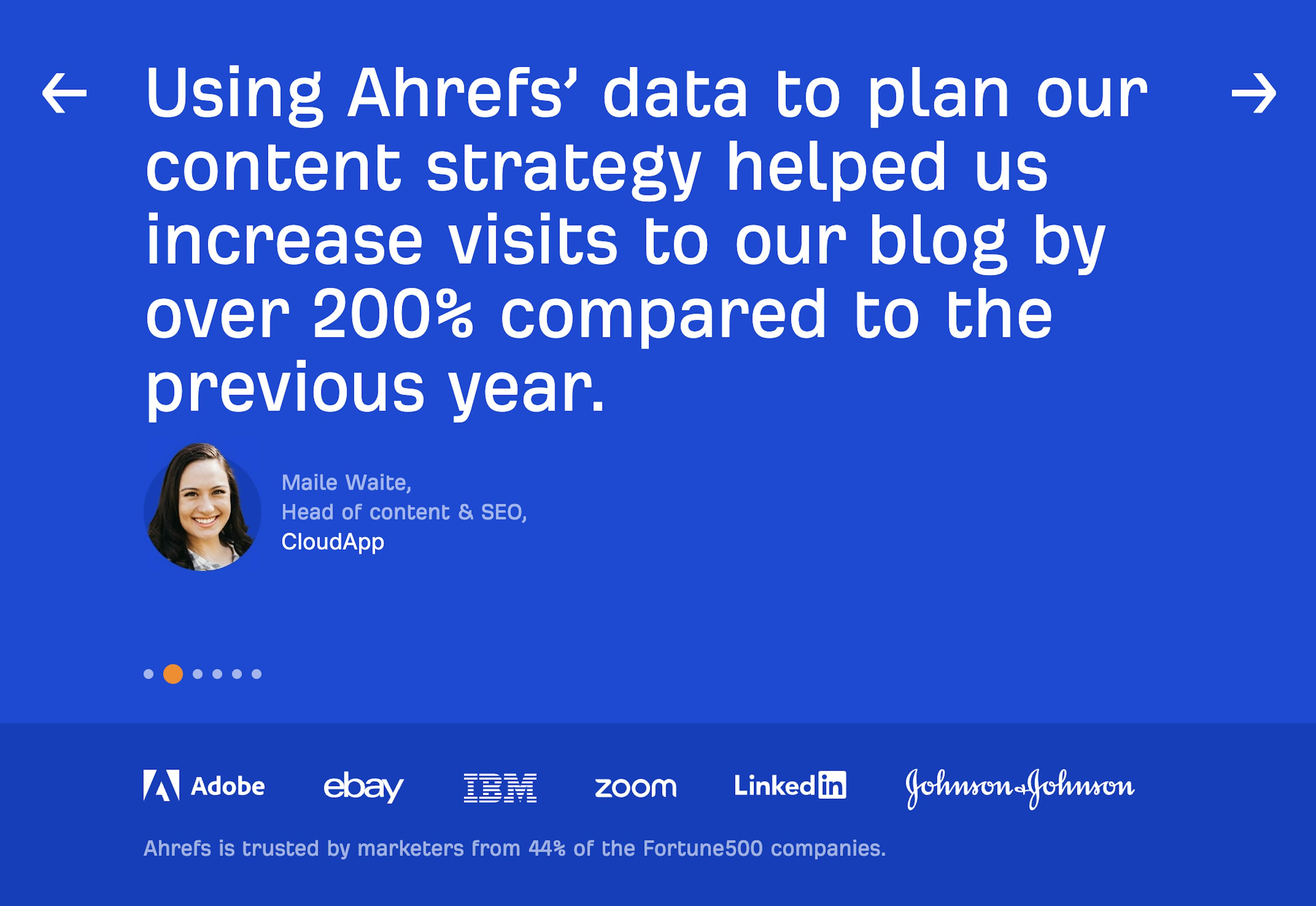 An image of Ahrefs testimonial carousel