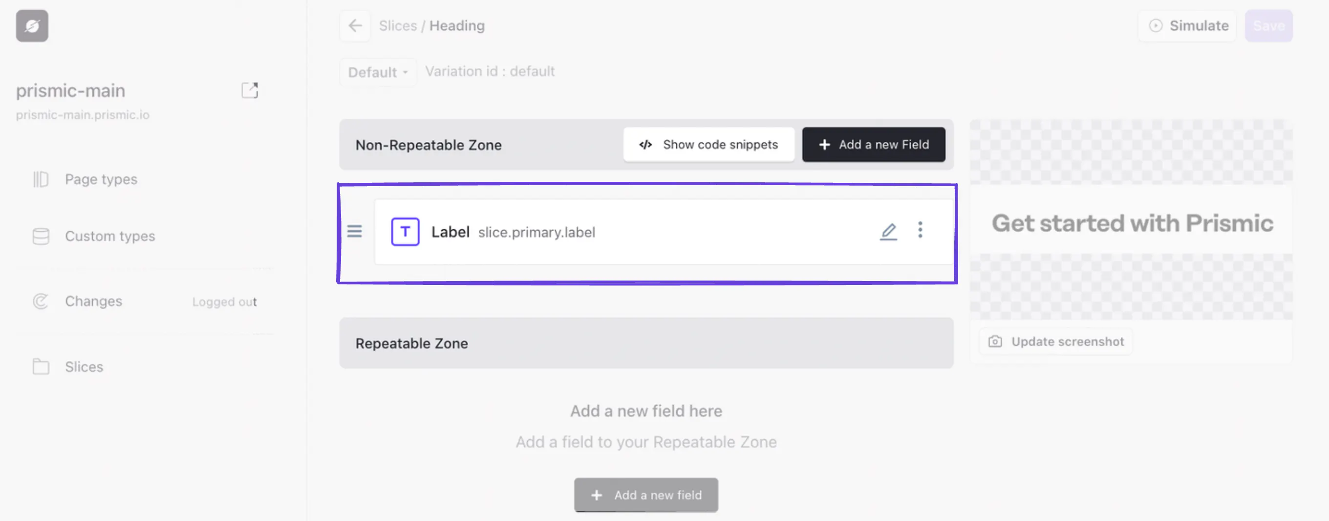 An image of our Label text field in our Heading Slice in Slice Machine.