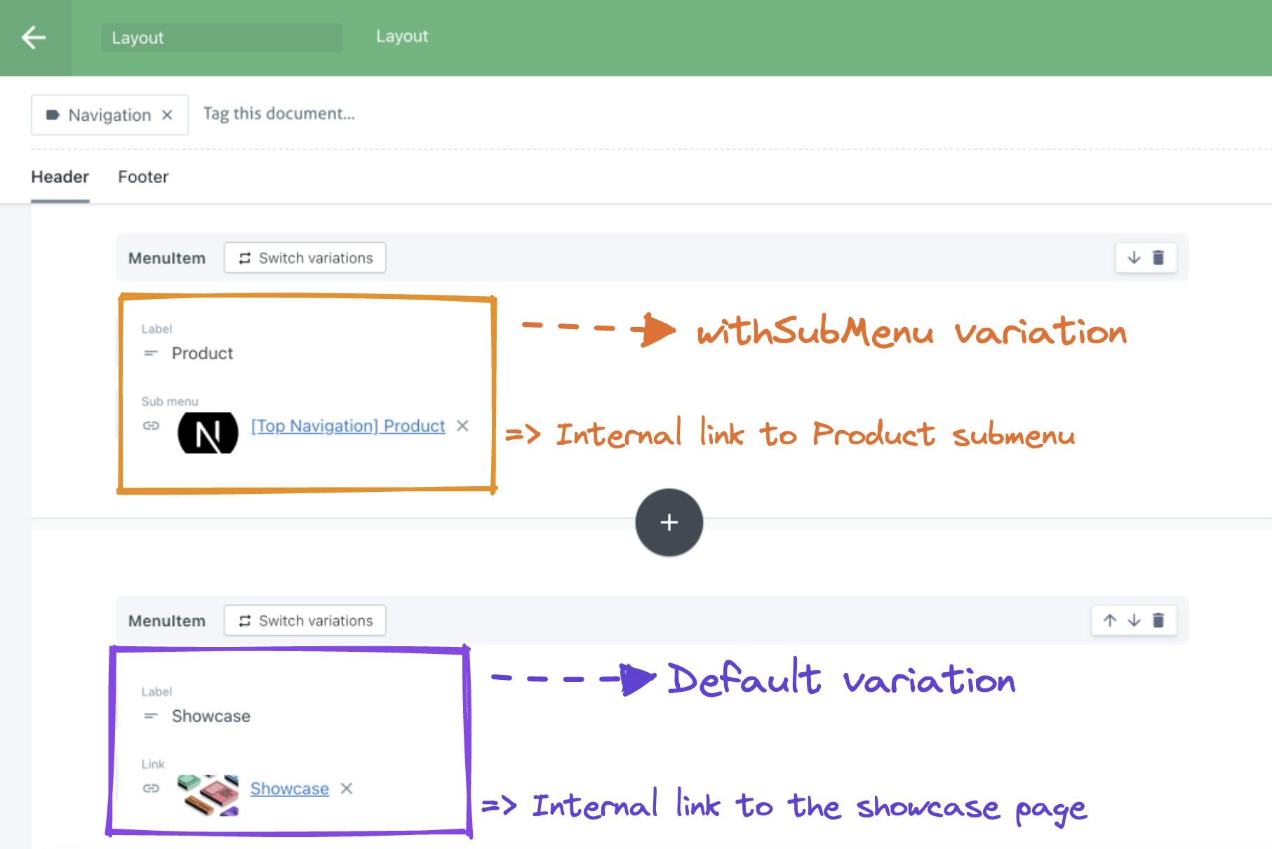 An image of our Layout document Slices in the Page Builder.
