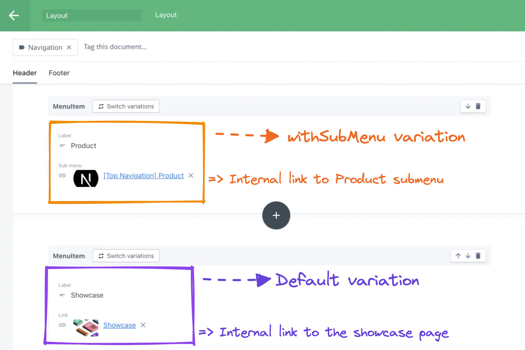 An image of our Layout document Slices in the Page Builder.