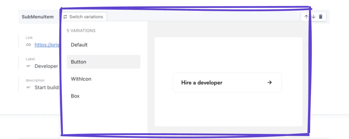 An image of our button Slice variation screenshot in the Page Builder.